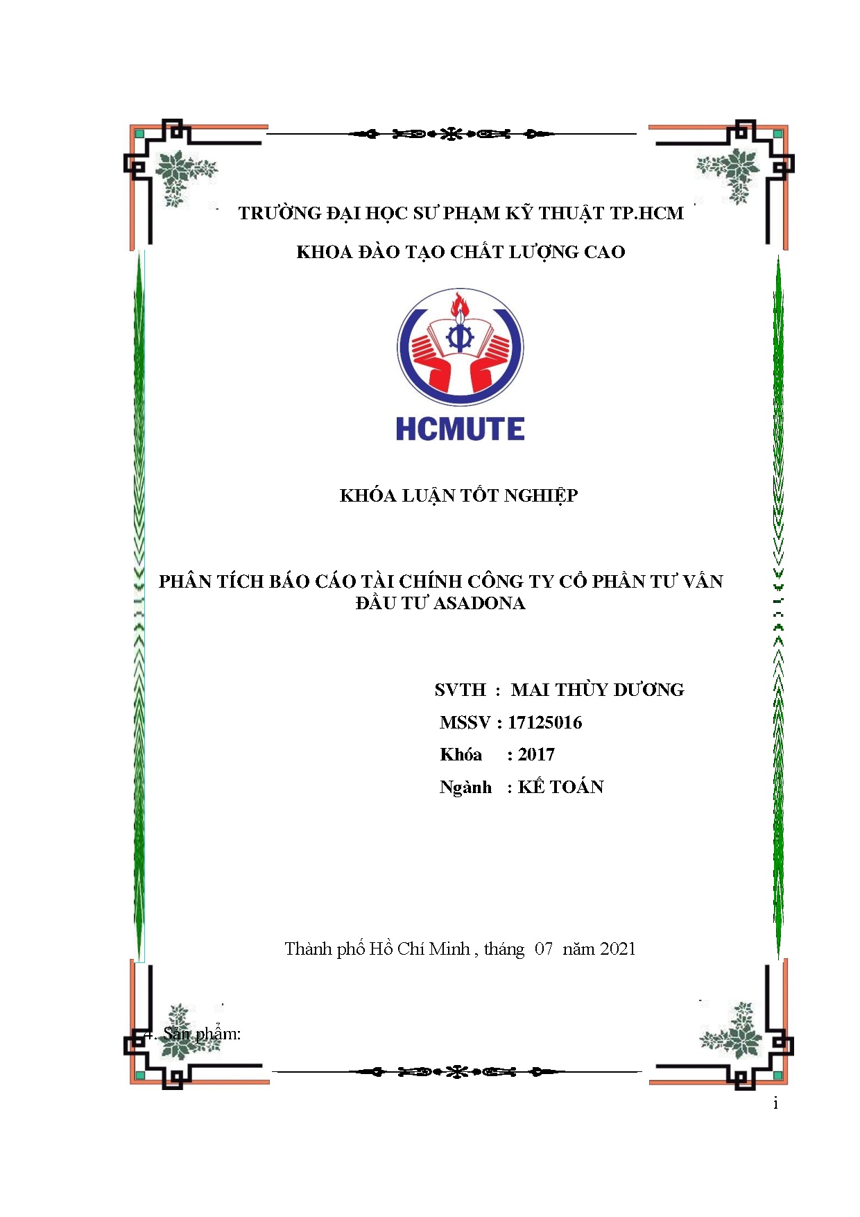 Đồ án tốt nghiệp - Phân tích báo cáo tài chính Công ty Cổ phần tư vấn đầu tư ASADONA