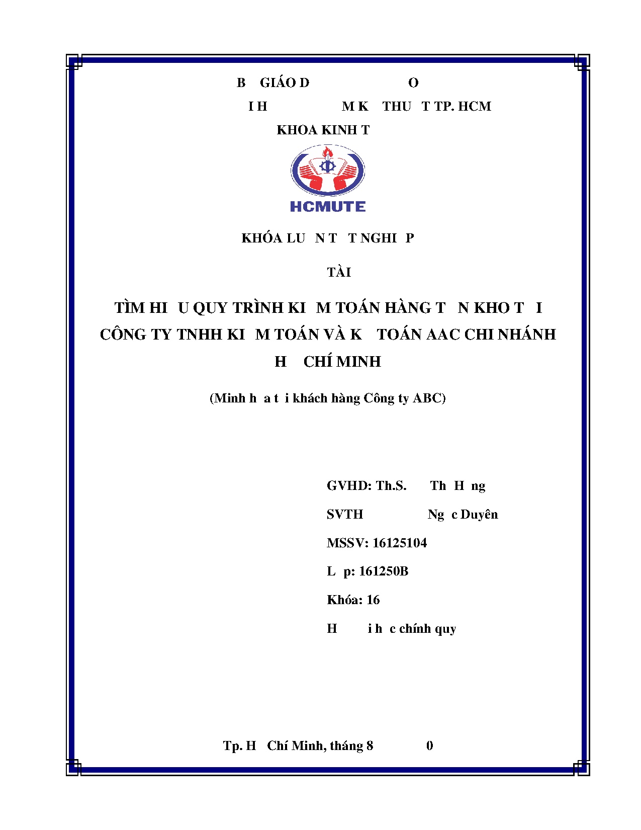 Đồ án tốt nghiệp - Tìm hiểu quy trình kiểm toán hàng tồn kho tại Công ty TNHH Kiểm TVKTACNHCM ( .