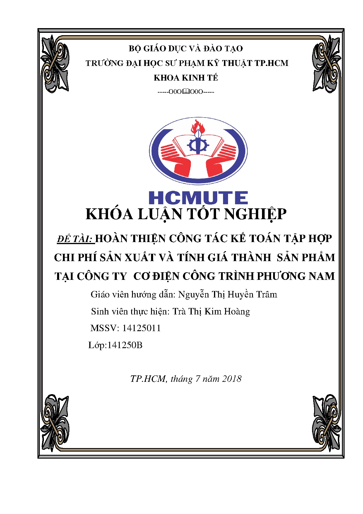 Đồ án tốt nghiệp - Hoàn thiện công tác kế toán tập hợp chi phí sản xuất và tính giá TSPTCTCĐCTPN