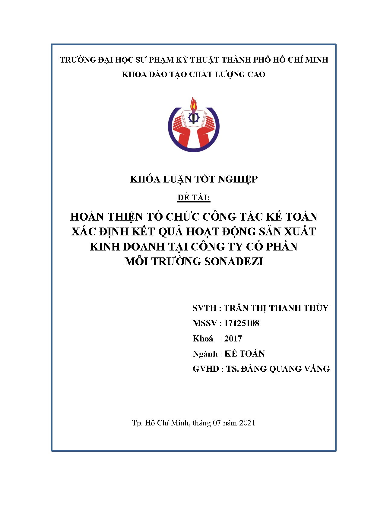 Đồ án tốt nghiệp - Hoàn thiện tổ chức công tác kế toán xác định kết quả hoạt động sản XKDTCTCPMTS