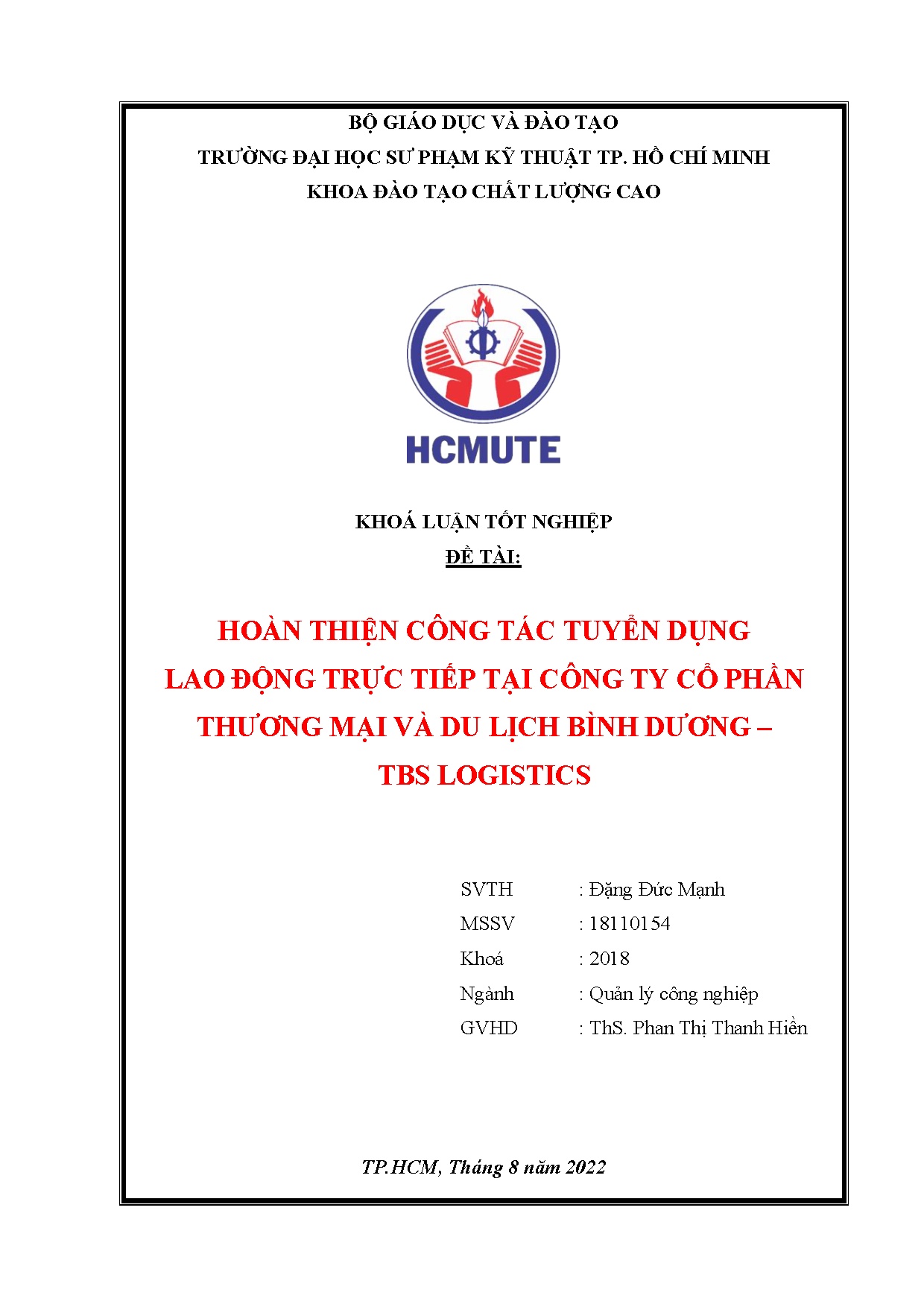 Đồ án tốt nghiệp - Hoàn thiện công tác tuyển dụng lao động trực tiếp tại Công ty cổ PTMVDLBD - TL
