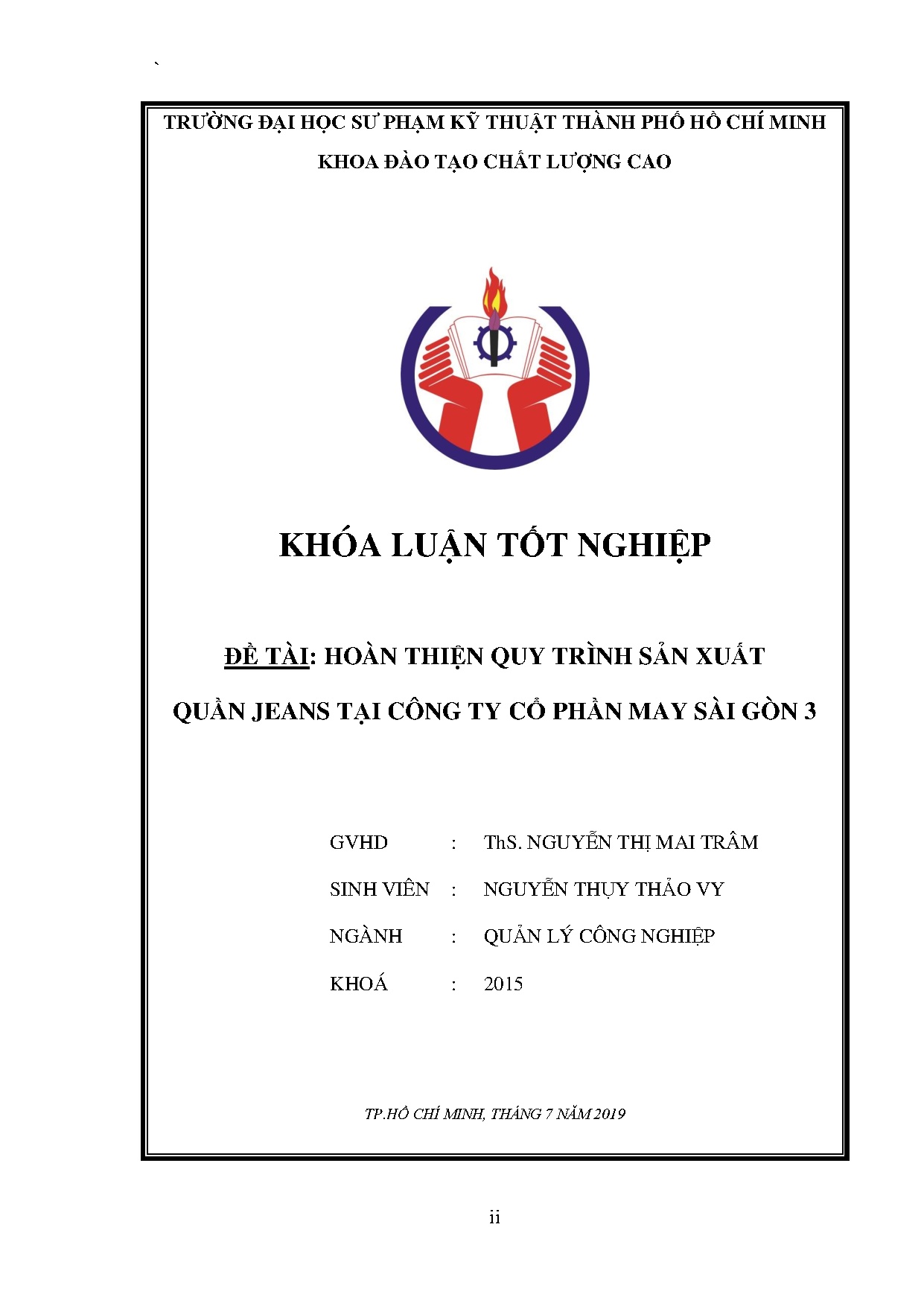 Đồ án tốt nghiệp - Hoàn thiện quy trình sản xuất quần Jeans tại Công ty cổ phần may Sài Gòn 3