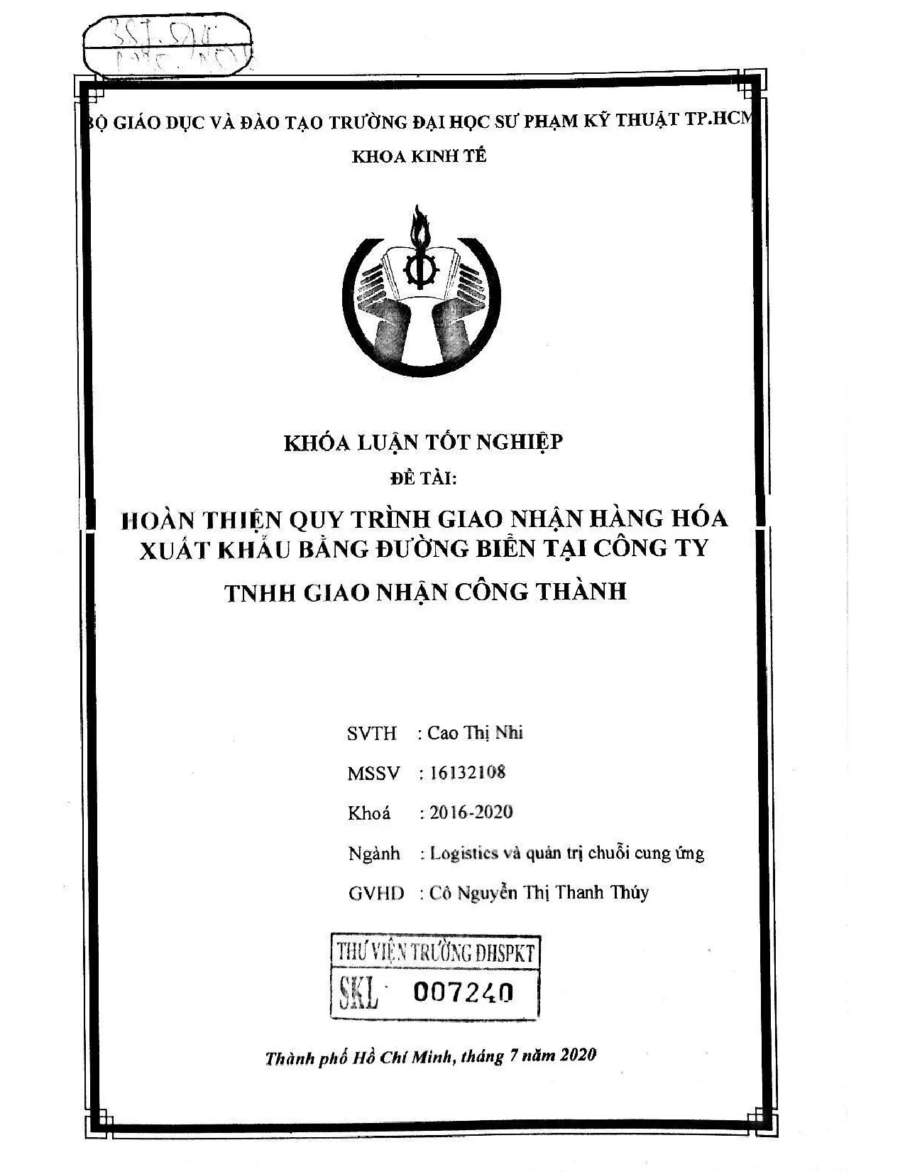 Đồ án tốt nghiệp - Hoàn thiện quy trình giao nhận hàng hóa xuất khẩu bằng đường biển tại công TTGNCT