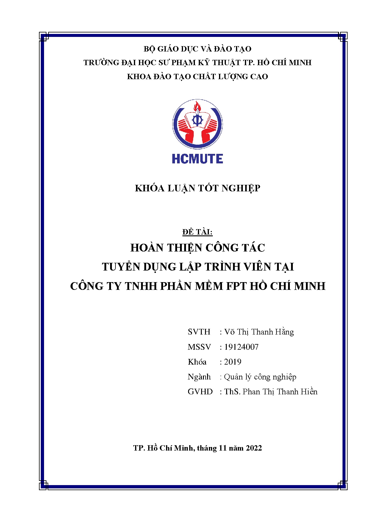 Đồ án tốt nghiệp - Hoàn thiện công tác tuyển dụng lập trình viên tại Công ty TNHH phần mềm FPT Hồ CM