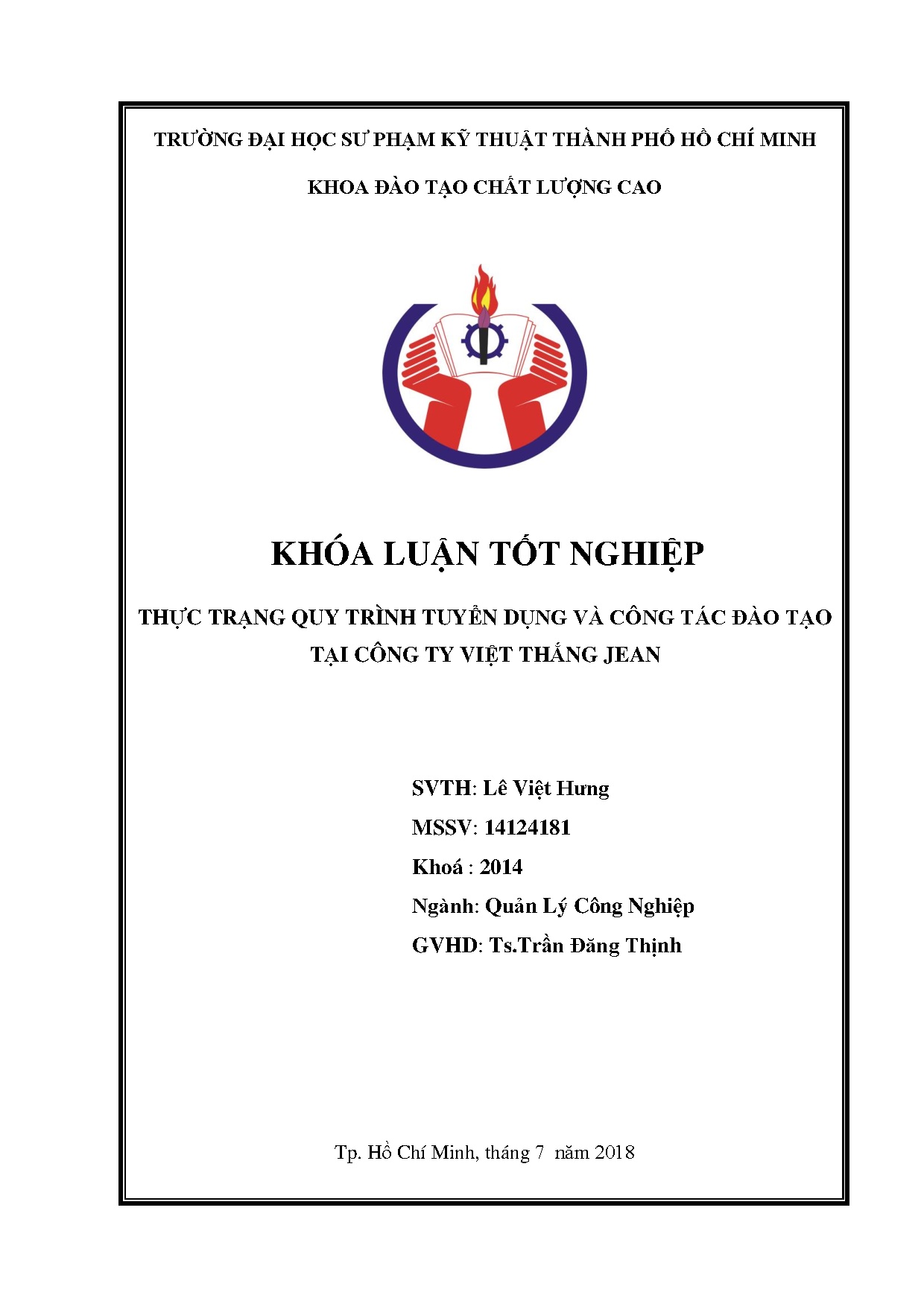Đồ án tốt nghiệp - Thực trạng quy trình tuyển dụng và công tác đào tạo tại Công ty Việt Thắng JEAN