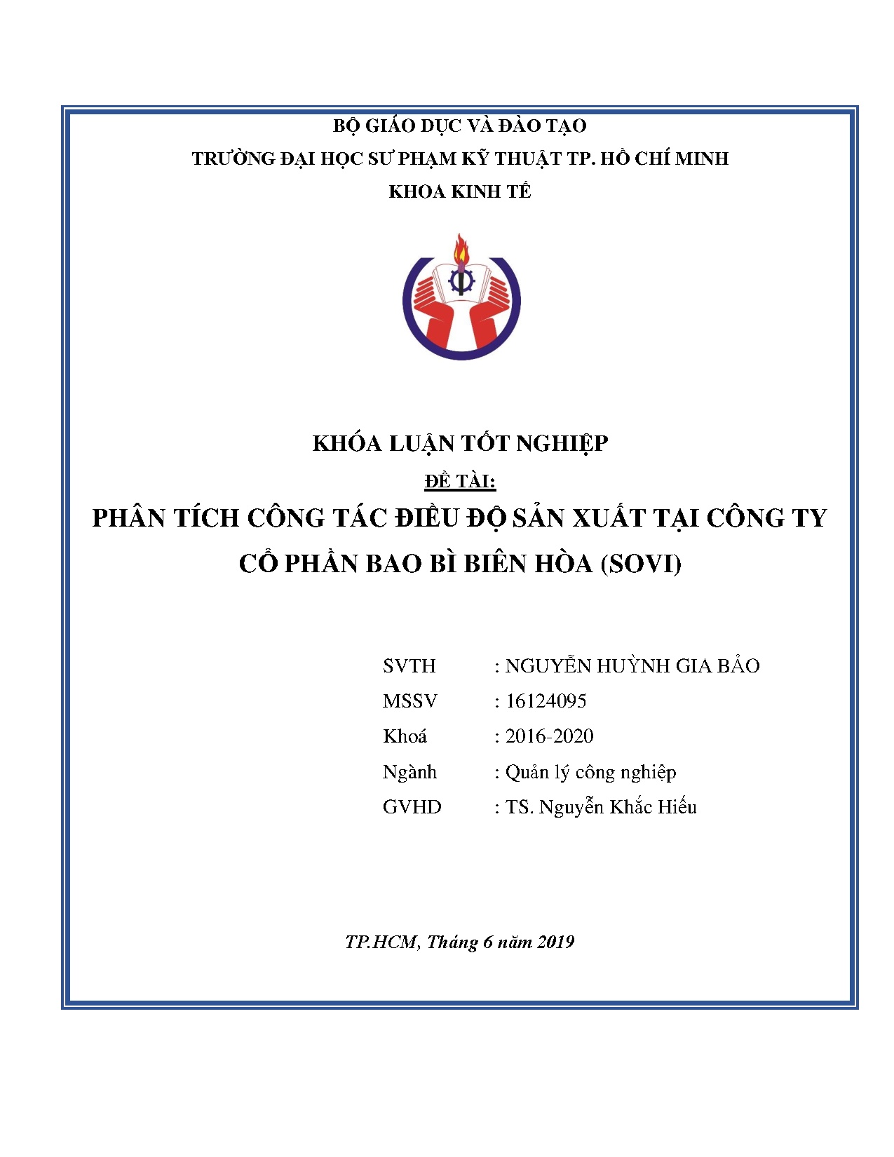 Đồ án tốt nghiệp - Phân tích công tác điều độ sản xuất tại Công ty cổ phần bao bì Biên Hòa (SOVI)