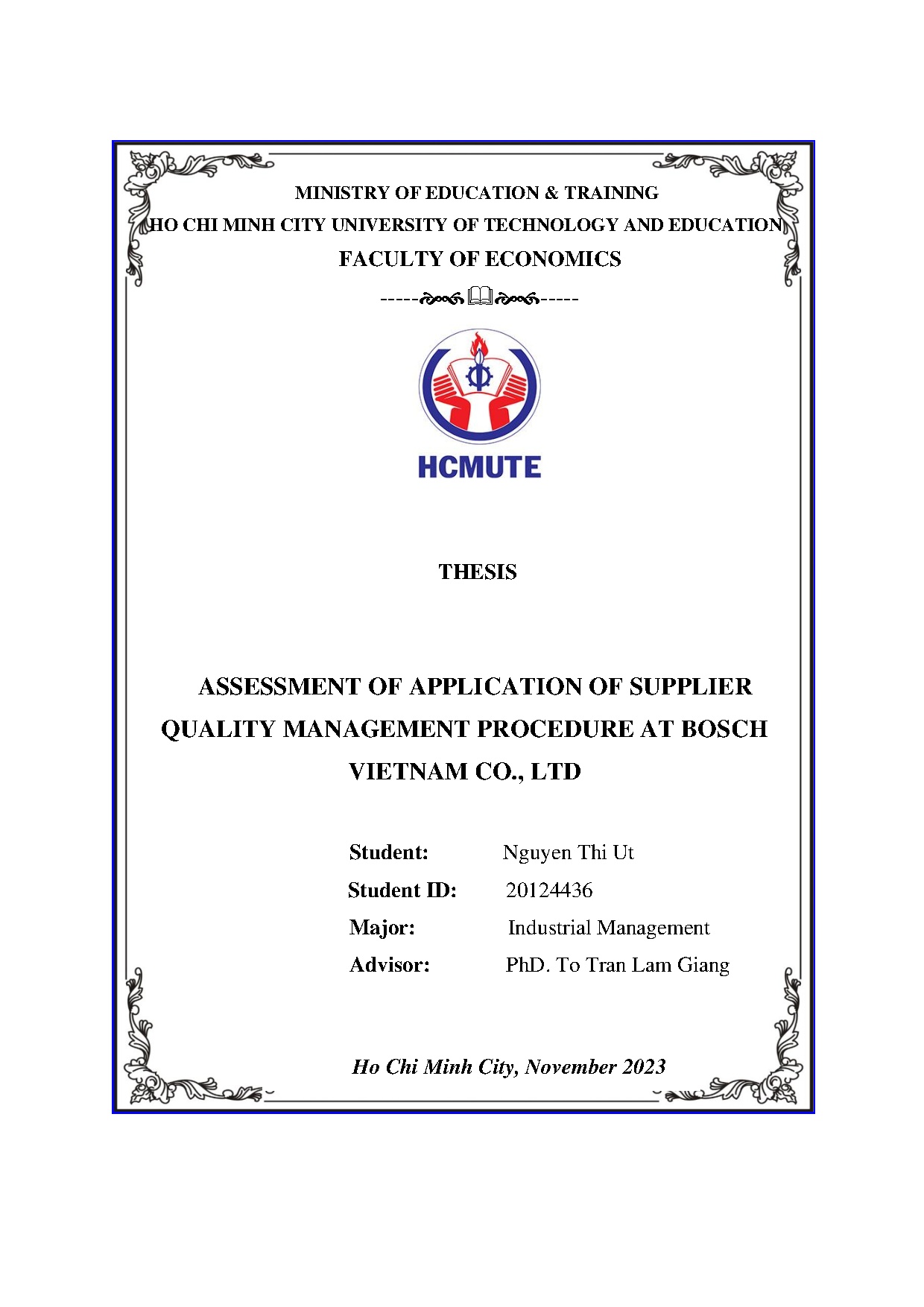 Đồ án tốt nghiệp - Assessment of application of supplier quality management procedure at Bosch VCL