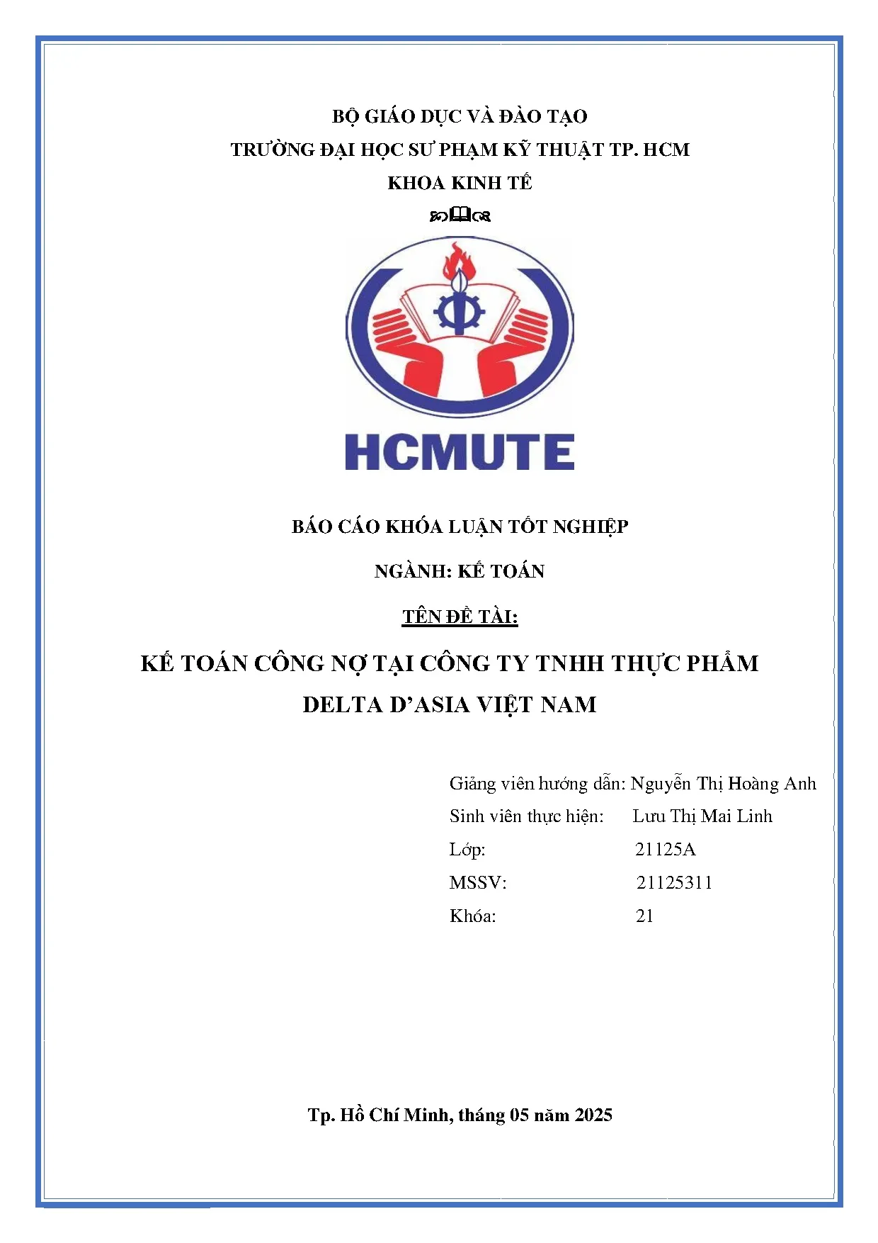 Đồ án tốt nghiệp - Kế toán công nợ tại công ty TNHH thực phẩm Delta D Asisa Việt Nam