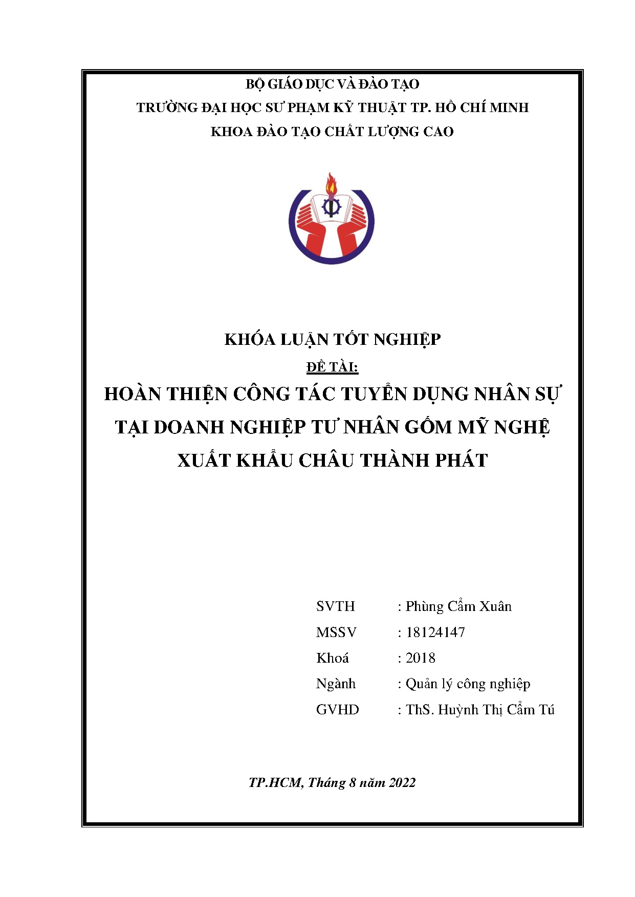 Đồ án tốt nghiệp - Hoàn thiện công tác tuyển dụng nhân sự tại Doanh nghiệp tư nhân gốm mỹ NXNKCTP