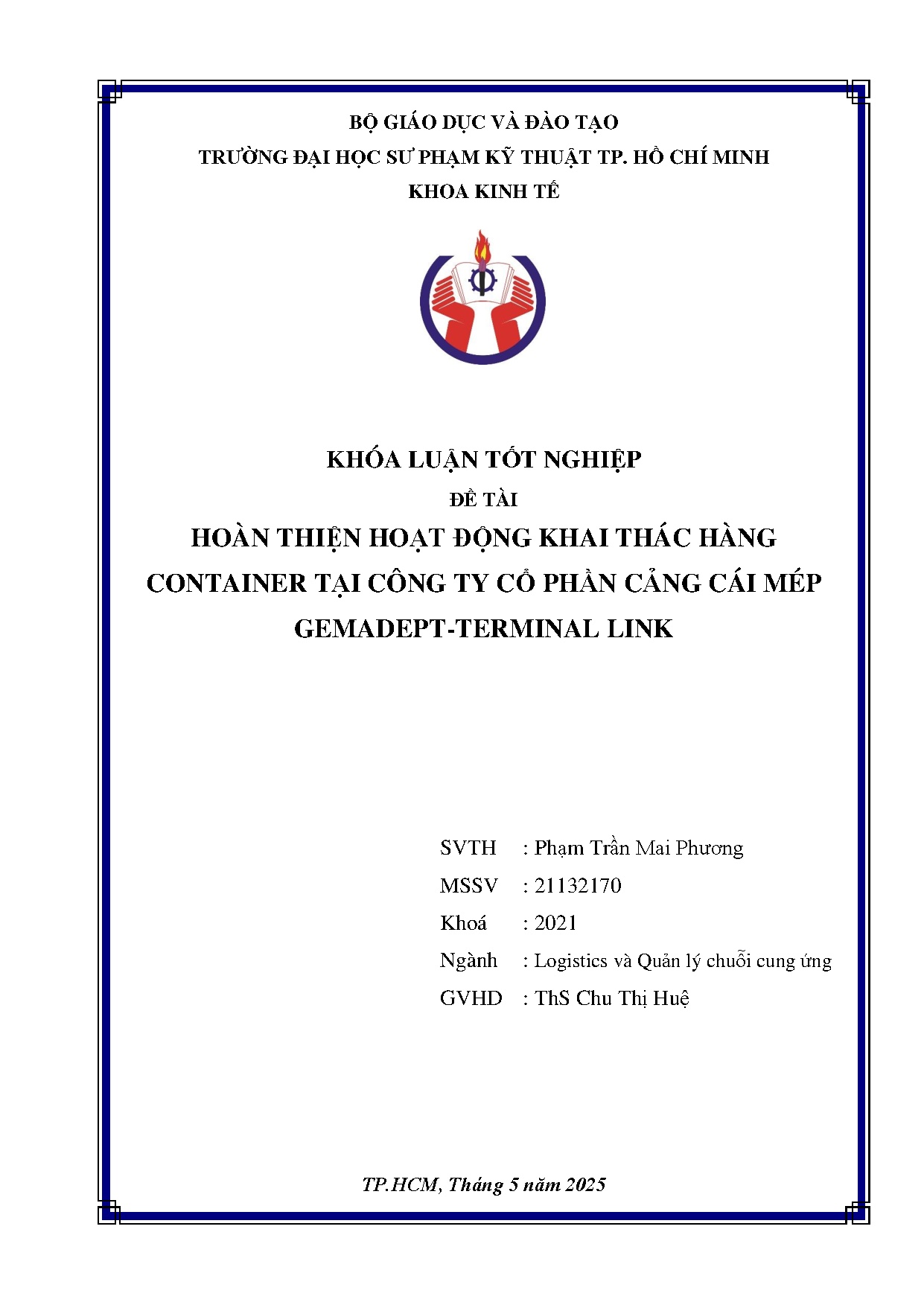 Đồ án tốt nghiệp - Hoàn thiện hoạt động khai thác hàng container tại Công ty CP Cảng Cái Mép GL