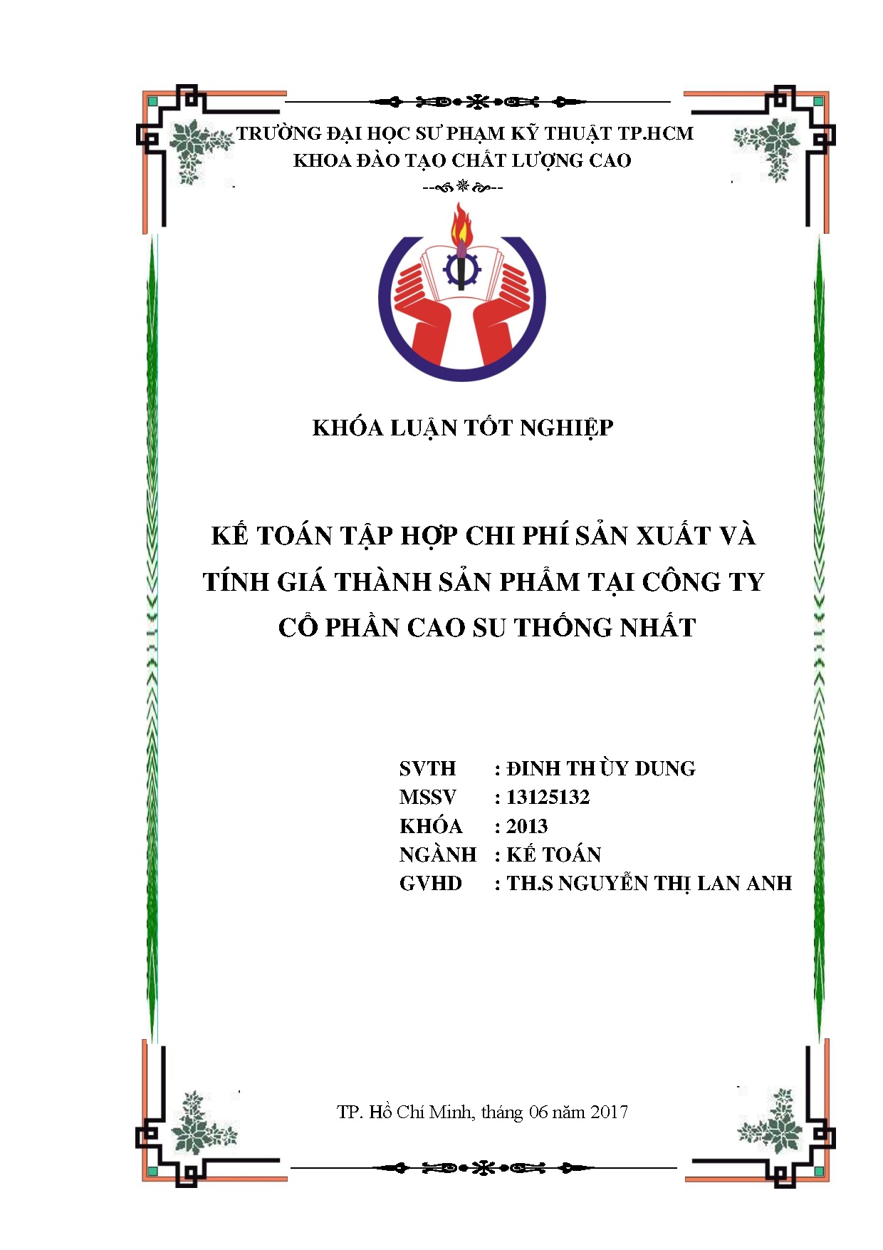 Đồ án tốt nghiệp - Kế toán tập hợp chi phí sản xuất và tính giá thành sản phẩm tại công ty Cổ PCSTN