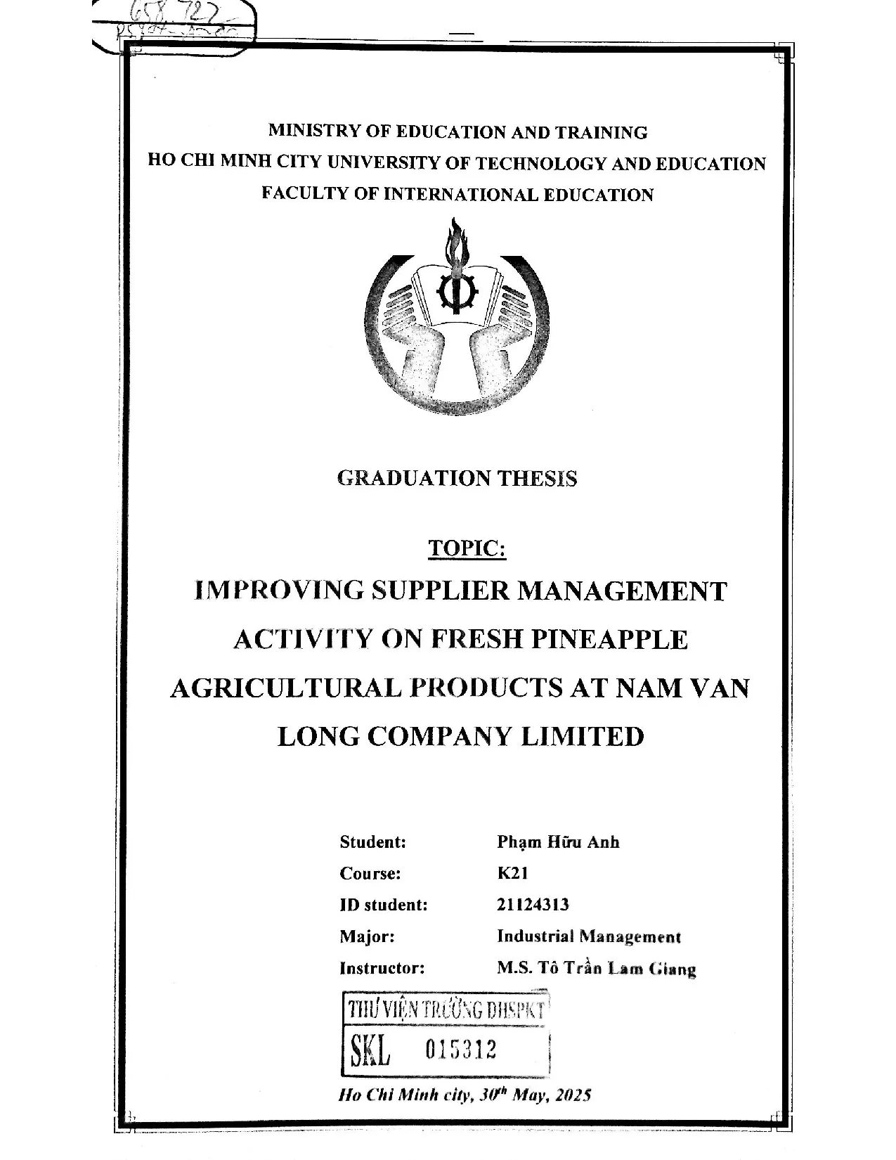 Đồ án tốt nghiệp - Improving supplier management activity on fresh pineapple agricultural PANVLCL