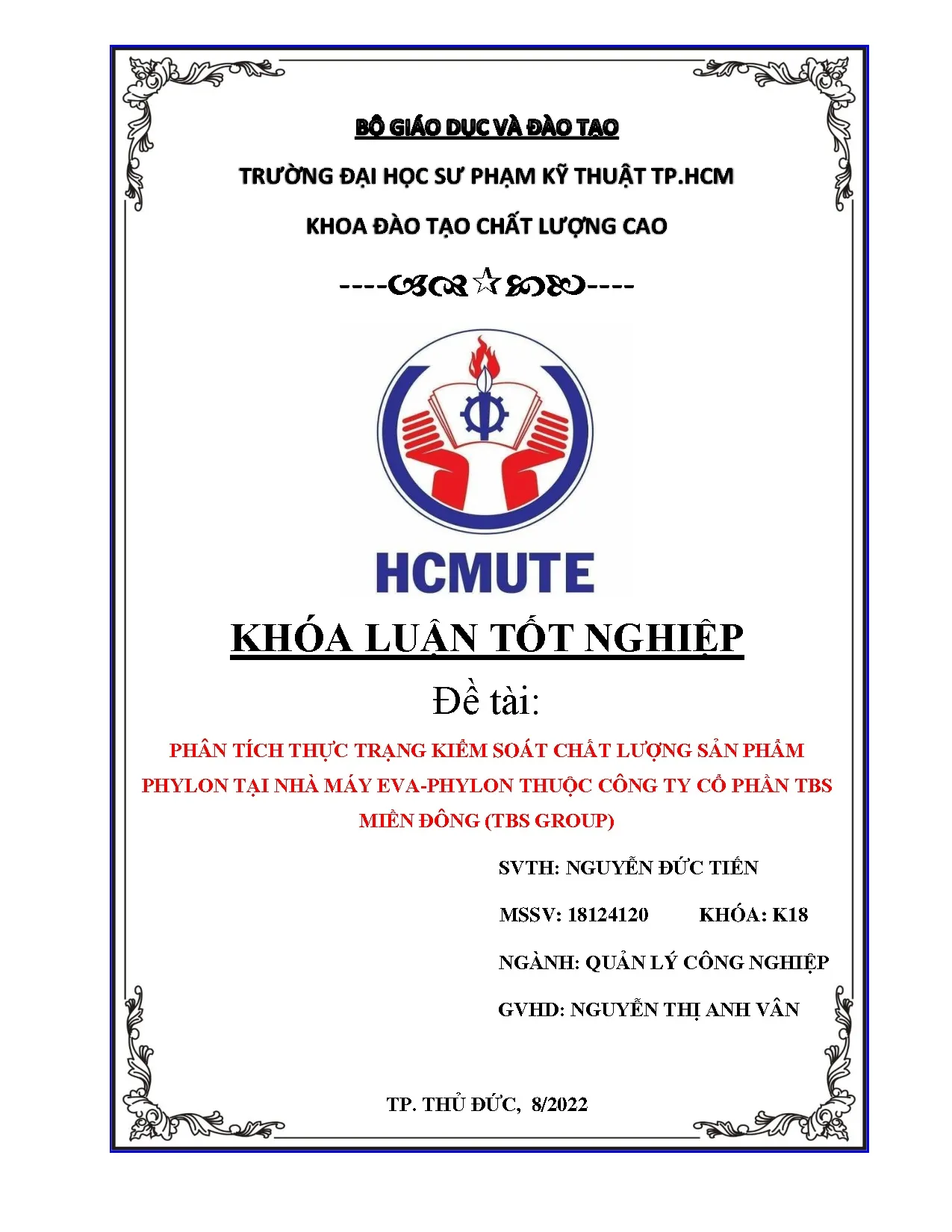 Đồ án tốt nghiệp - Phân tích thực trạng kiểm soát chất lượng sản phẩm Phylon tại Nhà MEPTCTCPTMĐ ( G