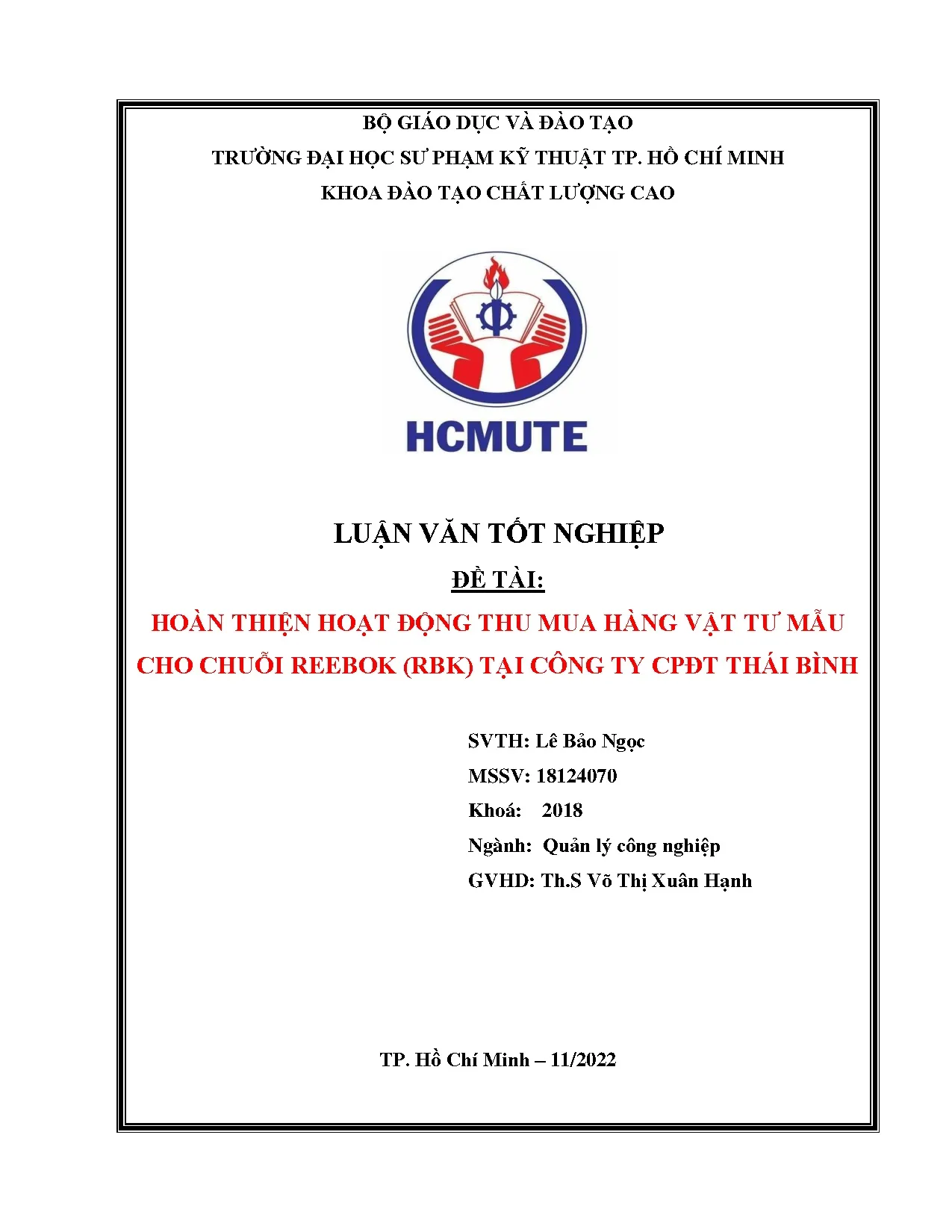 Đồ án tốt nghiệp - Hoàn thiện hoạt động thu mua hàng vật tư mẫu cho chuỗi Reebok (RBK) tại công TCTB