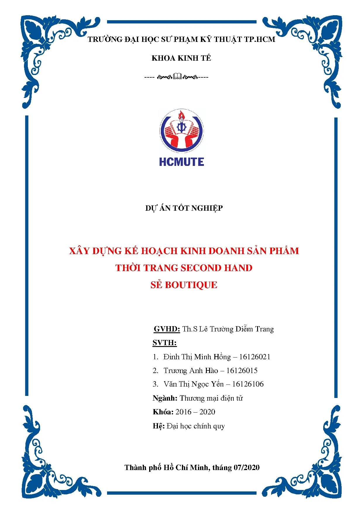 Đồ án tốt nghiệp - Xây dựng kế hoạch kinh doanh sản phẩm thời trang Second Hand Se - Boutique