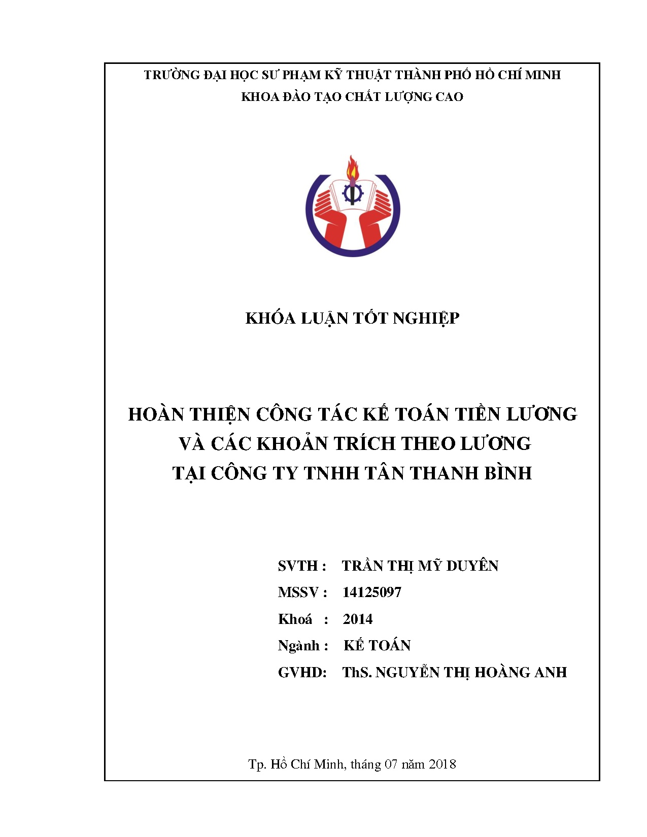 Đồ án tốt nghiệp - Hoàn thiện công tác kế toán tiền lương và các khoản trích theo lương tại CTTTTB