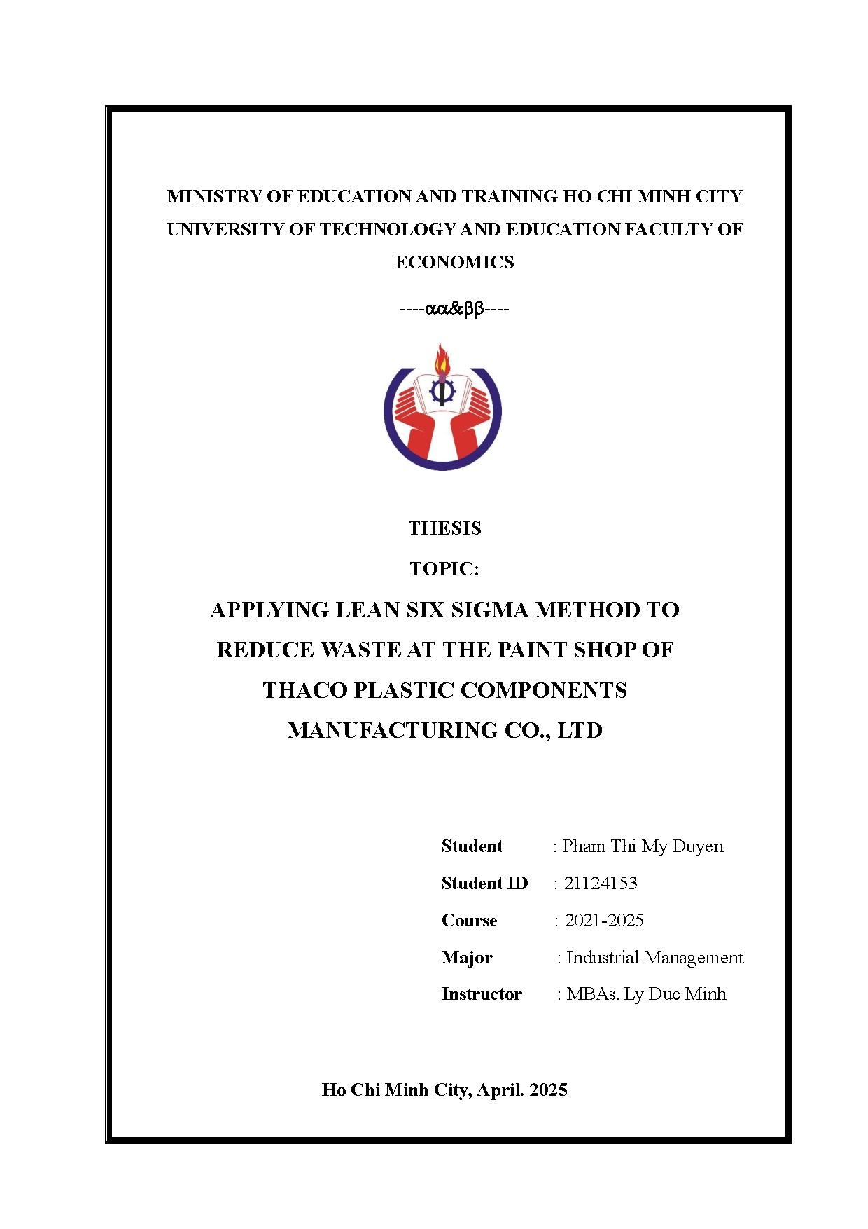 Đồ án tốt nghiệp - Applying lean Six Sigma method to reduce waste at the paint shop of Thaco PCMCL