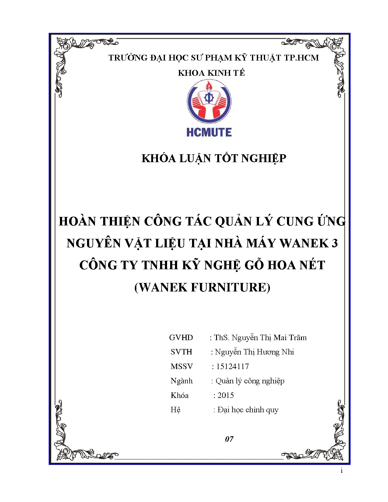 Đồ án tốt nghiệp - Hoàn thiện công tác quản lí cung ứng nguyên vật liệu tại nhà máy wanek 3 CTTKNGHN