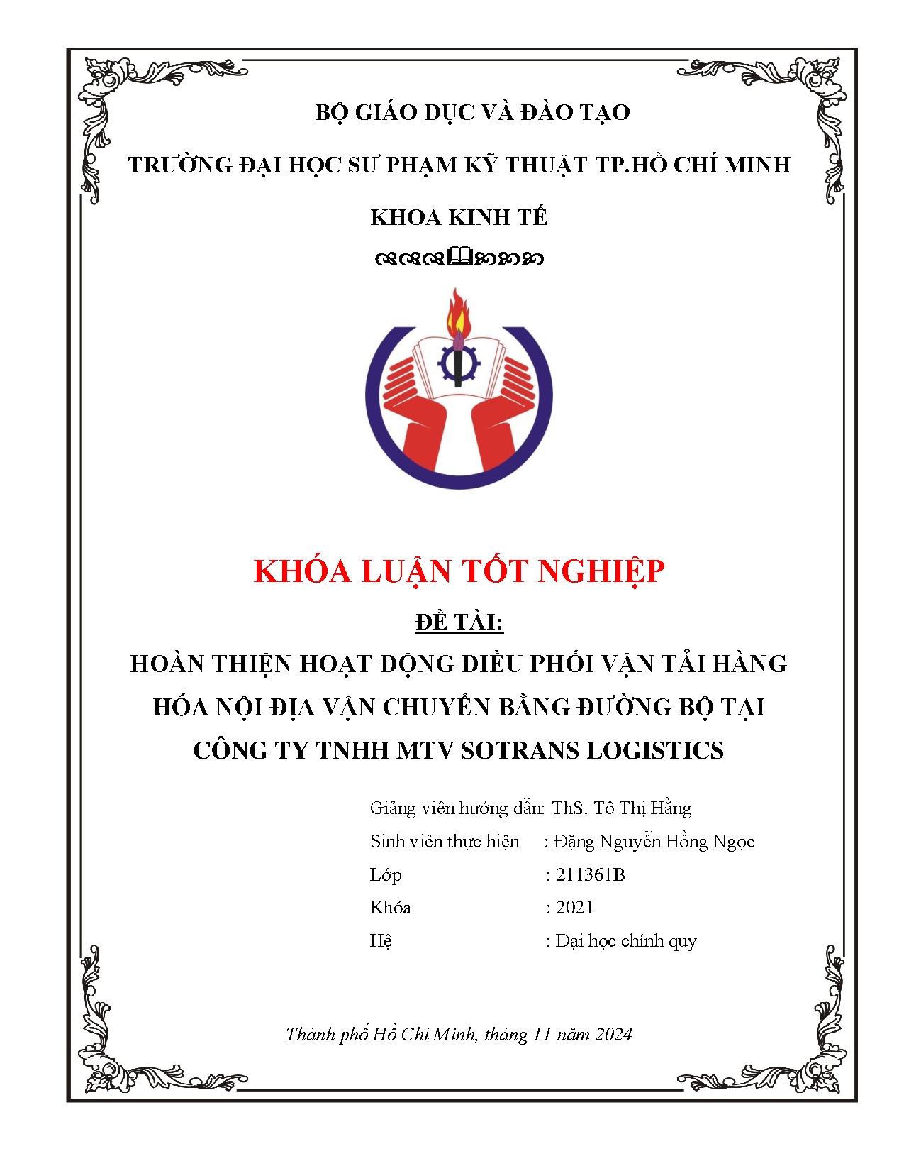 Đồ án tốt nghiệp - Hoàn thiện hoạt động điều phối vận tải hàng hóa nội địa vận chuyển bằng ĐBTCTTMSL