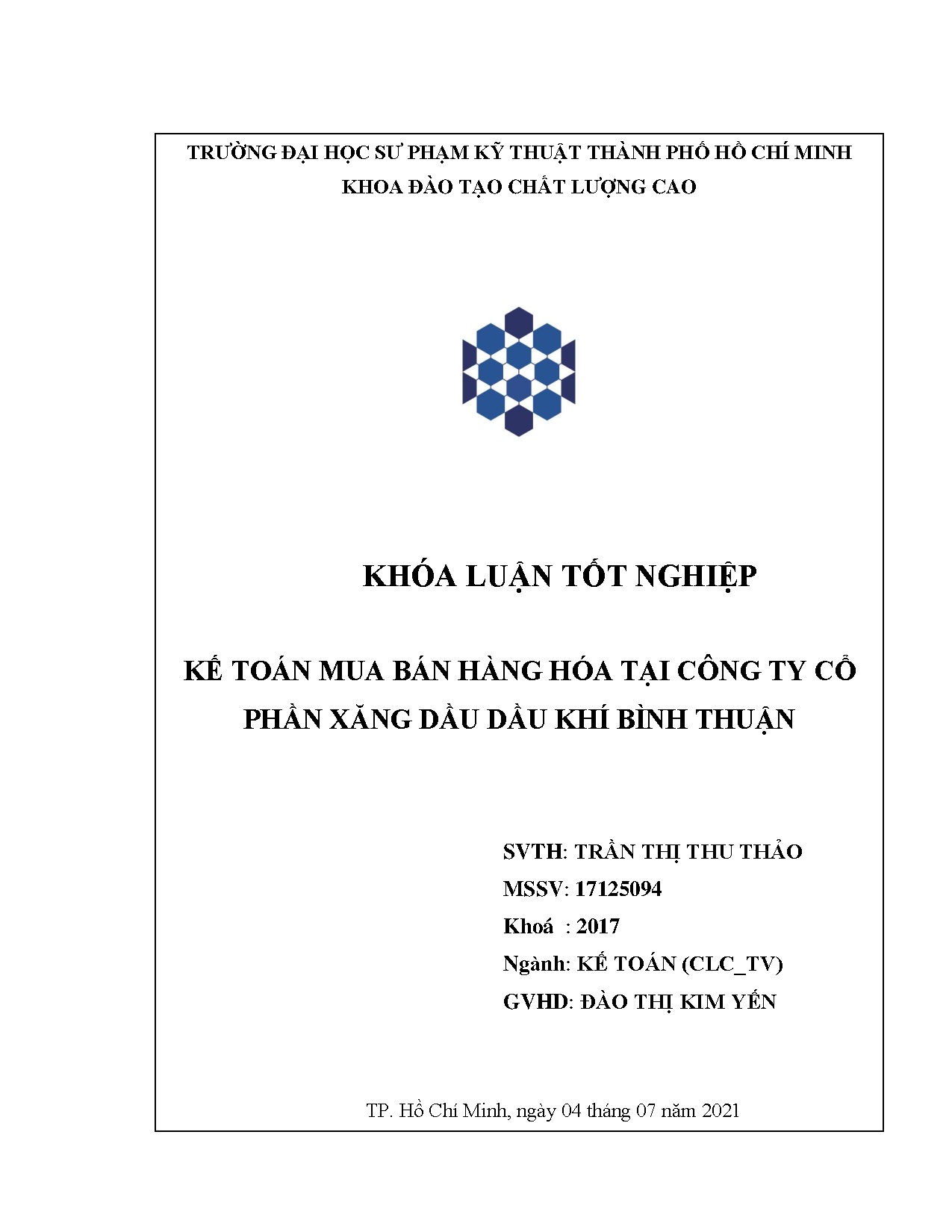 Đồ án tốt nghiệp - Kế toán mua bán hàng hóa tại Công ty Cổ phần Xăng dầu dầu khí Bình Thuận