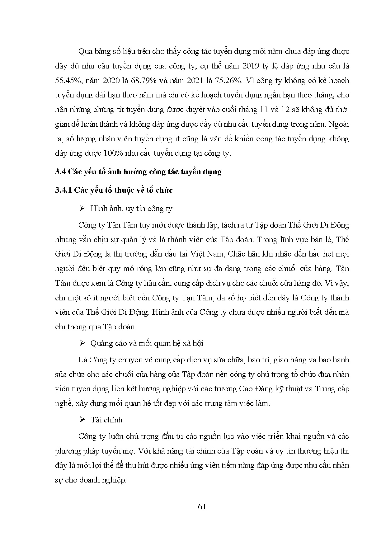 Đồ án tốt nghiệp - Hoàn thiện công tác tuyển dụng tại Công ty cổ phần Tận Tâm - Tập đoàn Thế giới DĐ - Trang 72