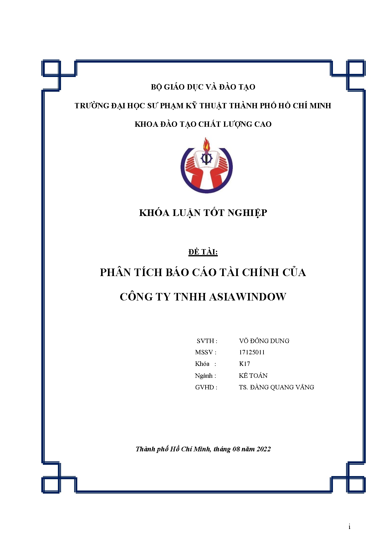 Đồ án tốt nghiệp - Phân tích báo cáo tài chính của Công ty TNHH Asiawindow