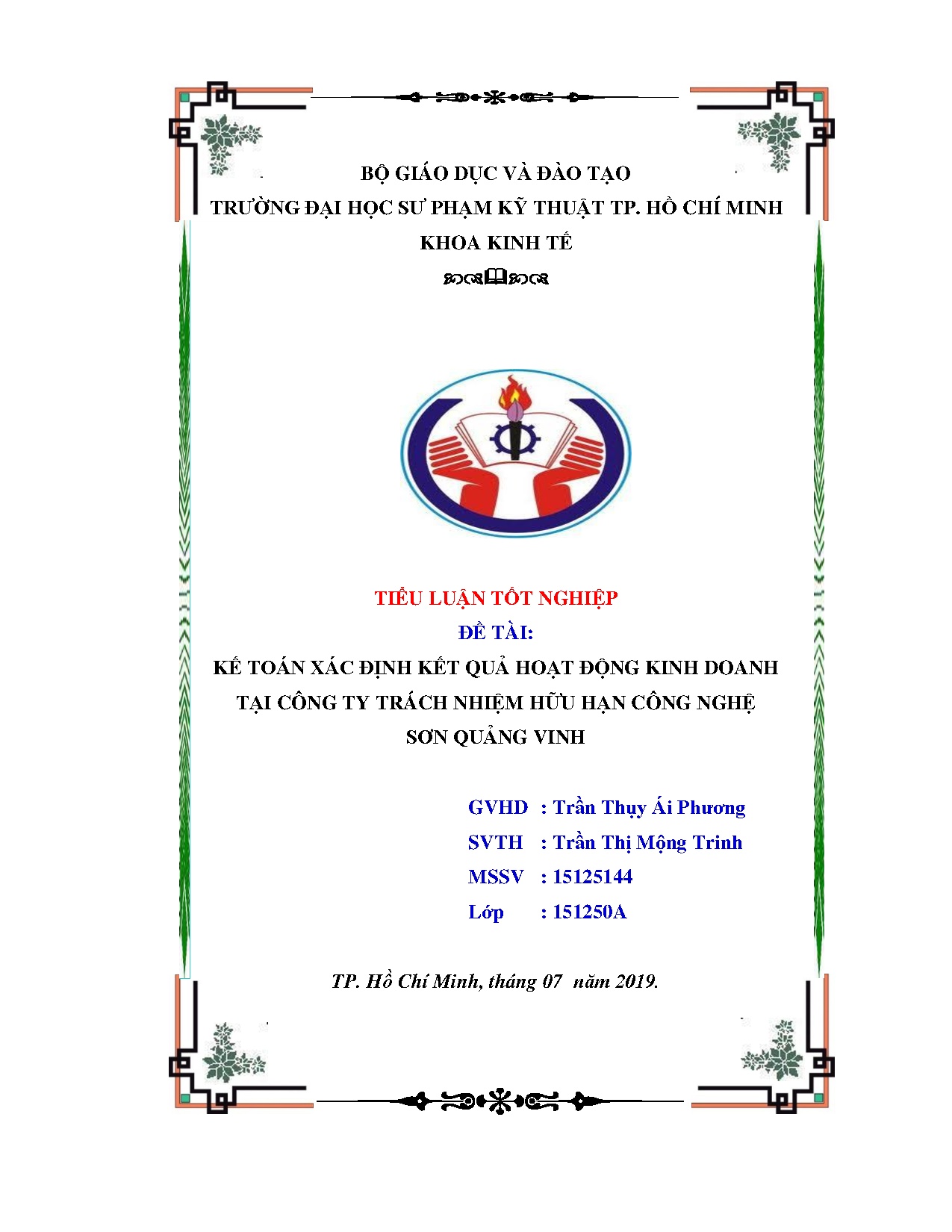 Đồ án tốt nghiệp - Kế toán xác định kết quả hoạt động kinh doanh tại công ty tnhh công nghệ Sơn QV