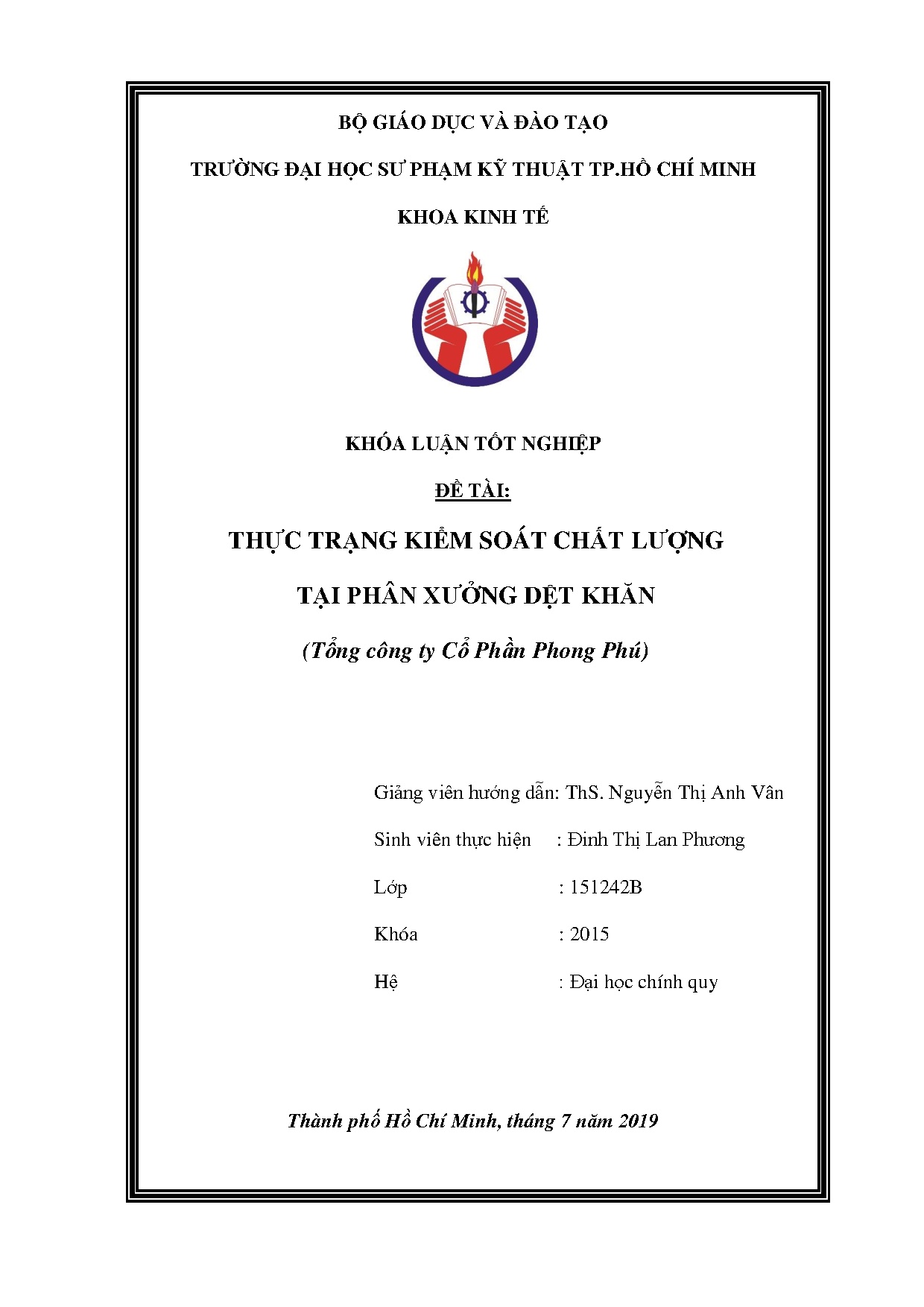 Đồ án tốt nghiệp - Thực trạng kiểm soát chất lượng tại phân xưởng dệt khăn