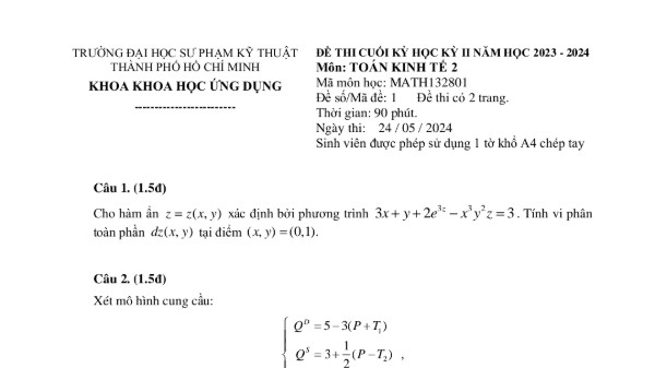 Đề thi cuối kỳ học kỳ 2 2023 2024