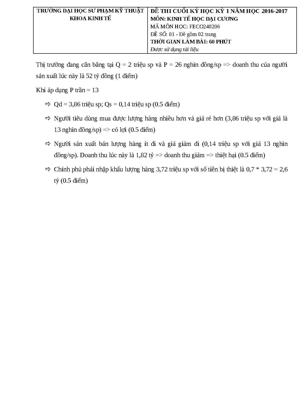 ĐỀ THI CUỐI KỲ VÀ ĐÁP ÁN KINH TẾ HỌC ĐẠI CƯƠNG HỌC KỲ 1 NĂM HỌC 2016-2017 - Trang 4