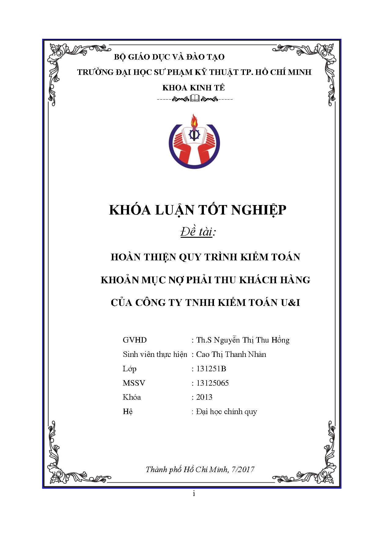 Đồ án tốt nghiệp - Hoàn thiện quy trình kiểm toán khoản mục nợ phải thu khách hàng của Công ty TKTUĐ