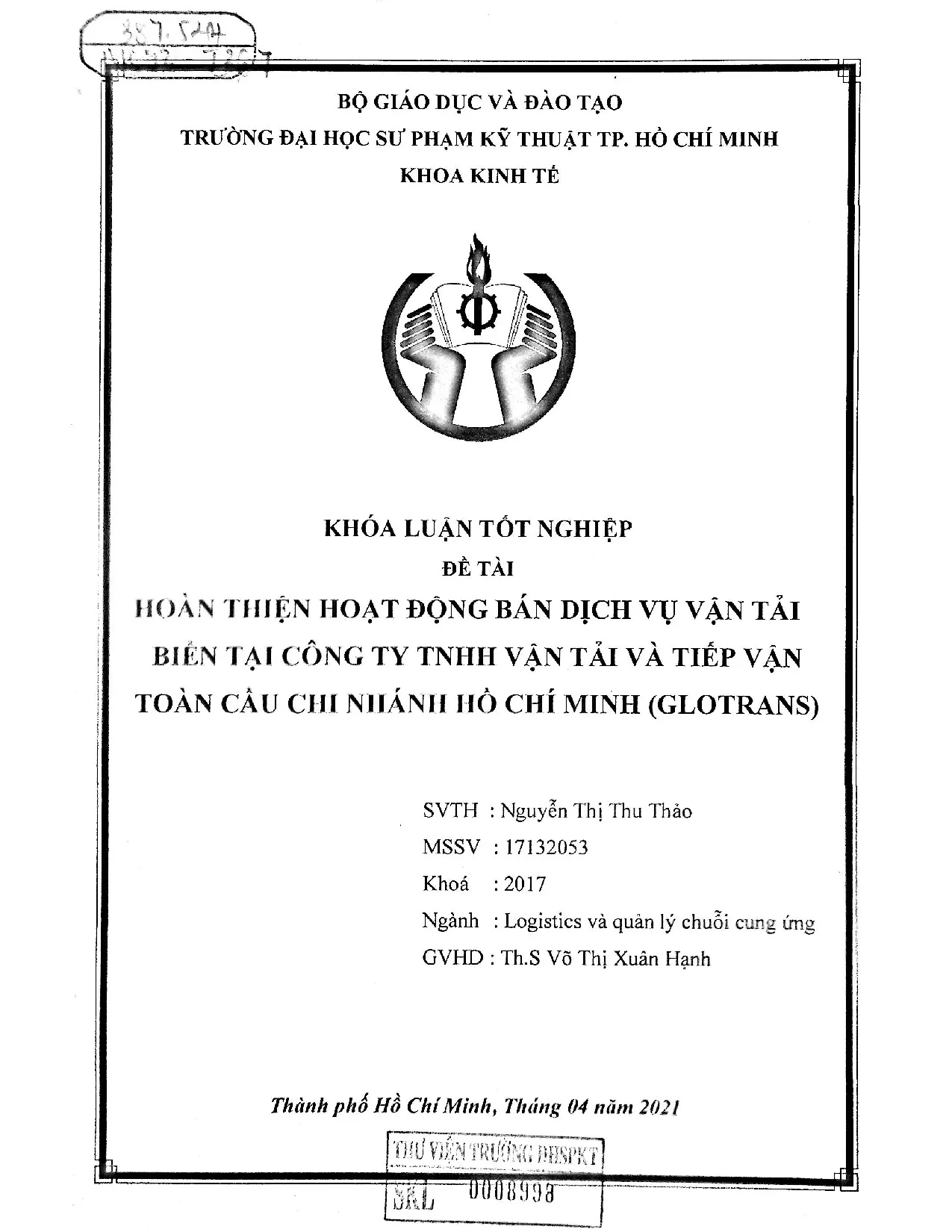 Đồ án tốt nghiệp - Hoàn thiện hoạt động bán dịch vụ vận tải biển tại Công ty TNHH Vận TVTVTCCNHCM (
