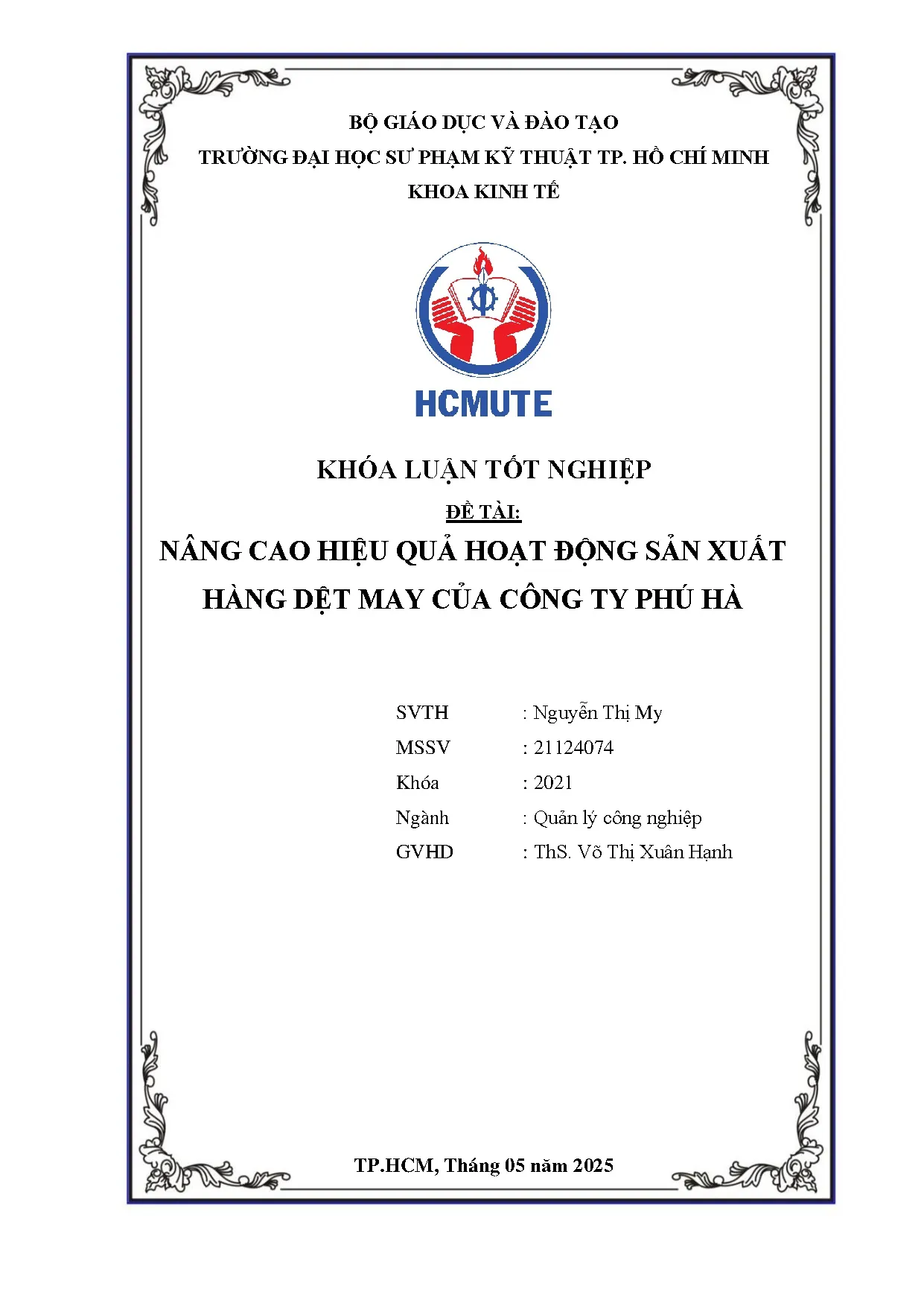 Đồ án tốt nghiệp - Nâng cao hiệu quả hoạt động sản xuất hàng dệt may của Công ty Phú Hà
