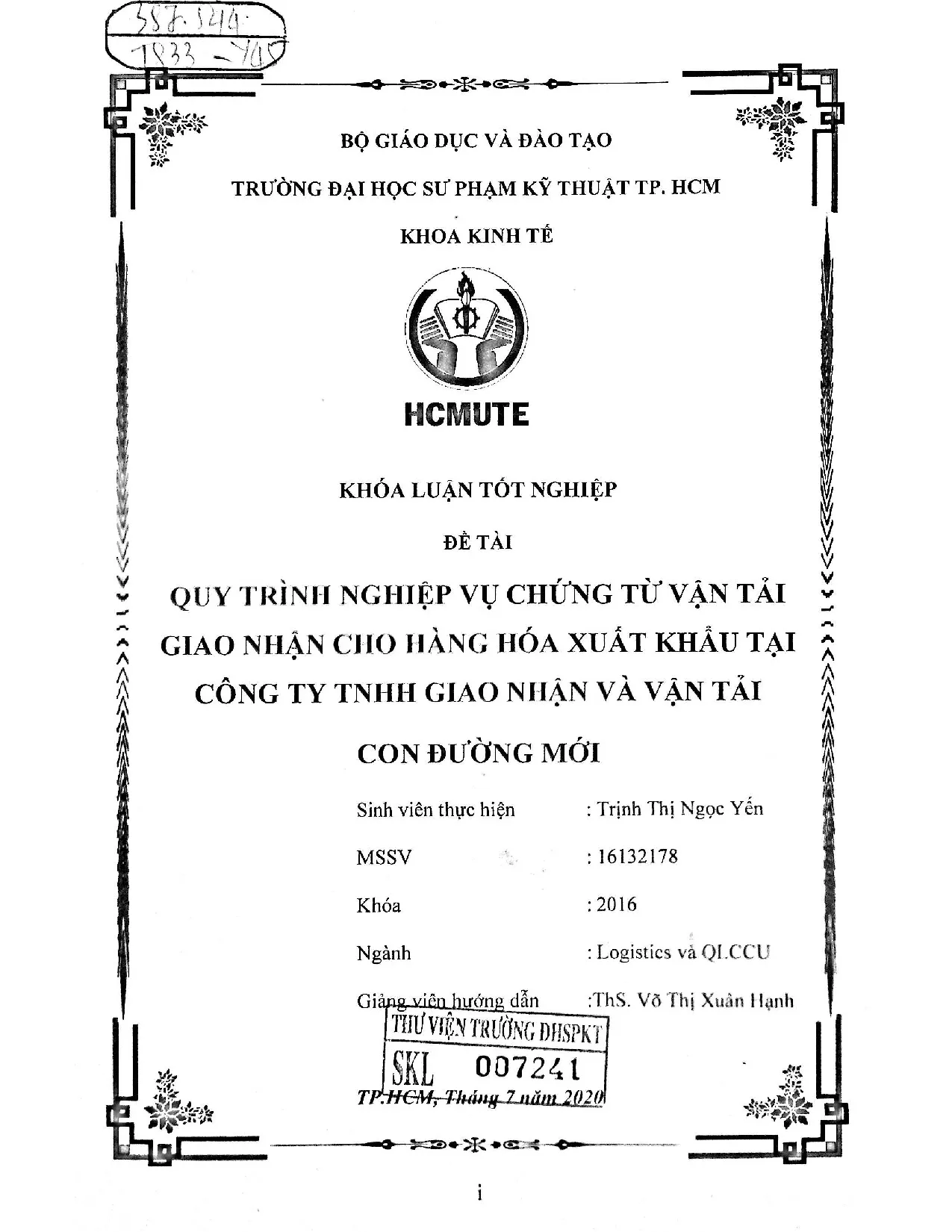 Đồ án tốt nghiệp - Quy trình nghiệp vụ chứng từ vận tải giao nhận cho hàng hóa xuất KTCTTGNVVTCĐM