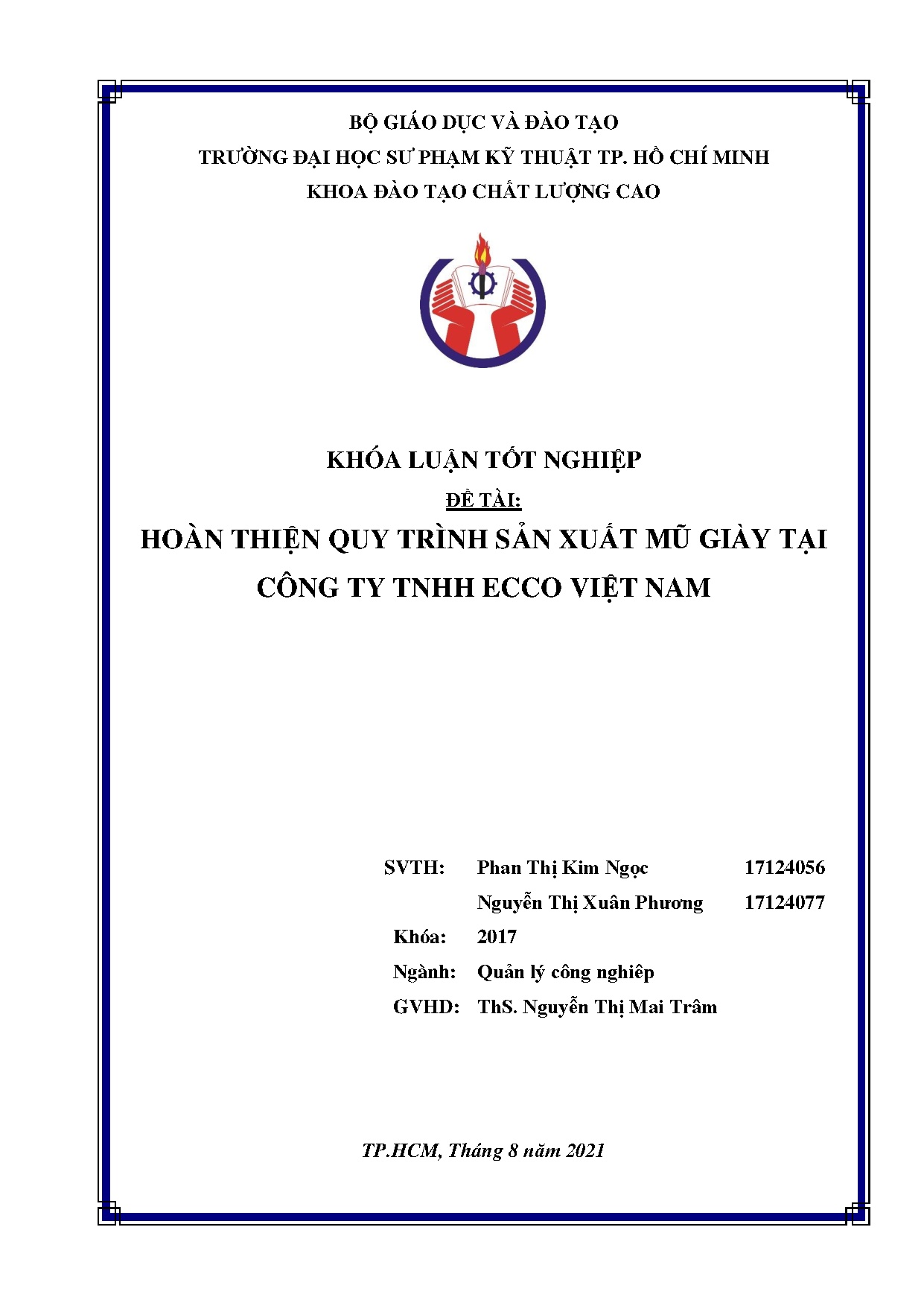 Đồ án tốt nghiệp - Hoàn thiện quy trình sản xuất mũ giày tại Công ty TNHH ECCO Việt Nam