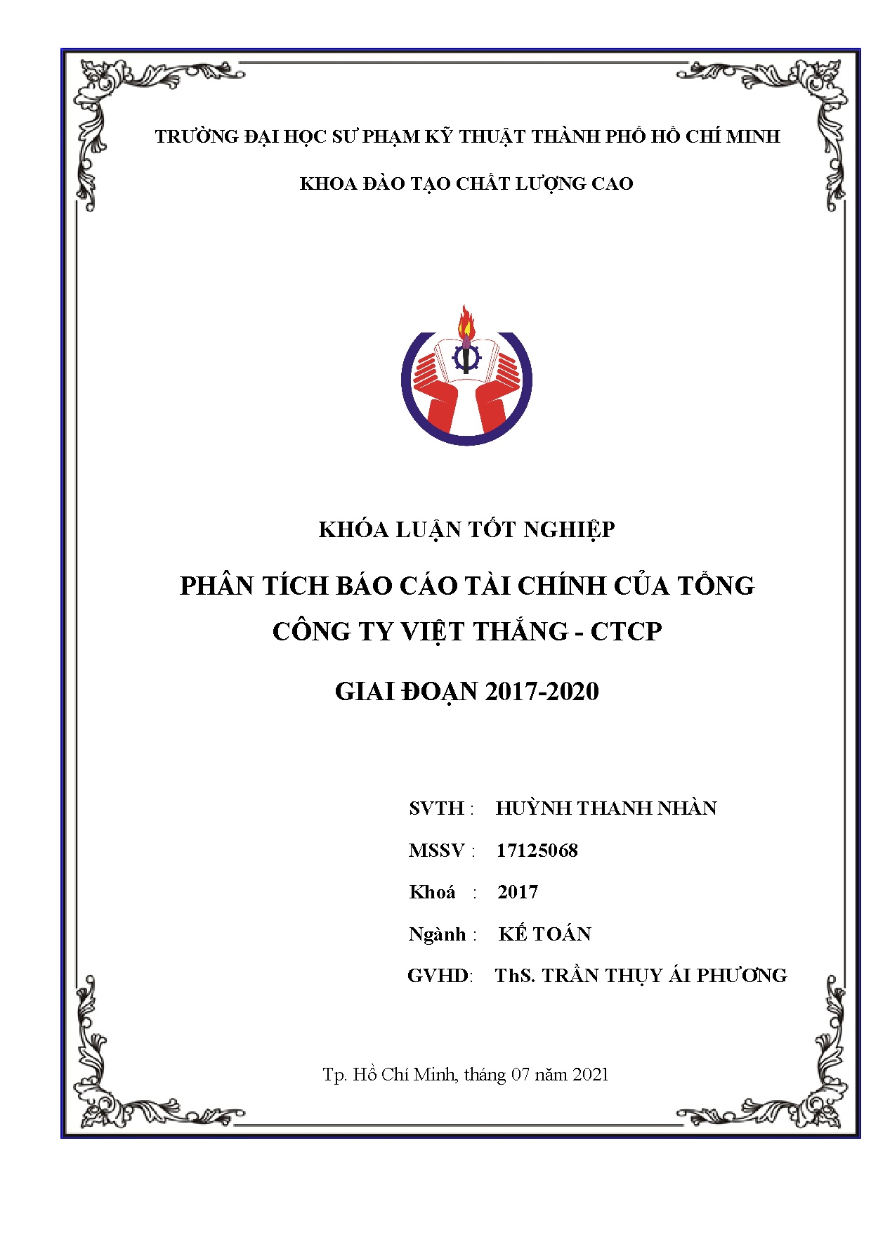 Đồ án tốt nghiệp - Phân tích báo cáo tài chính của Tổng Công ty Việt Thắng - CTCP giai đoạn 2