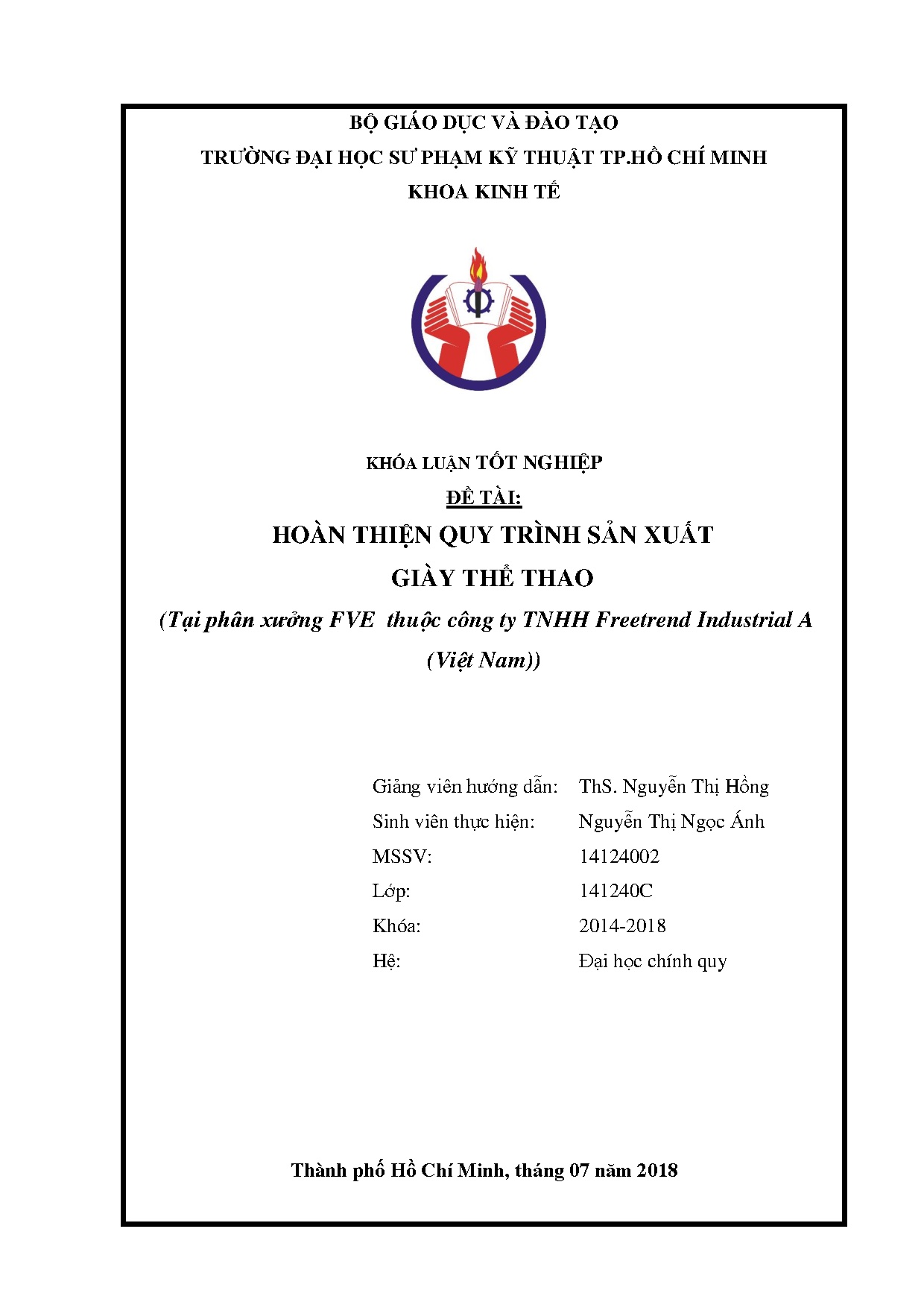 Đồ án tốt nghiệp - Hoàn thiện quy trình sản xuất giày thể thao (tại phân xưởng FVE thuộc CTTFIA ( N