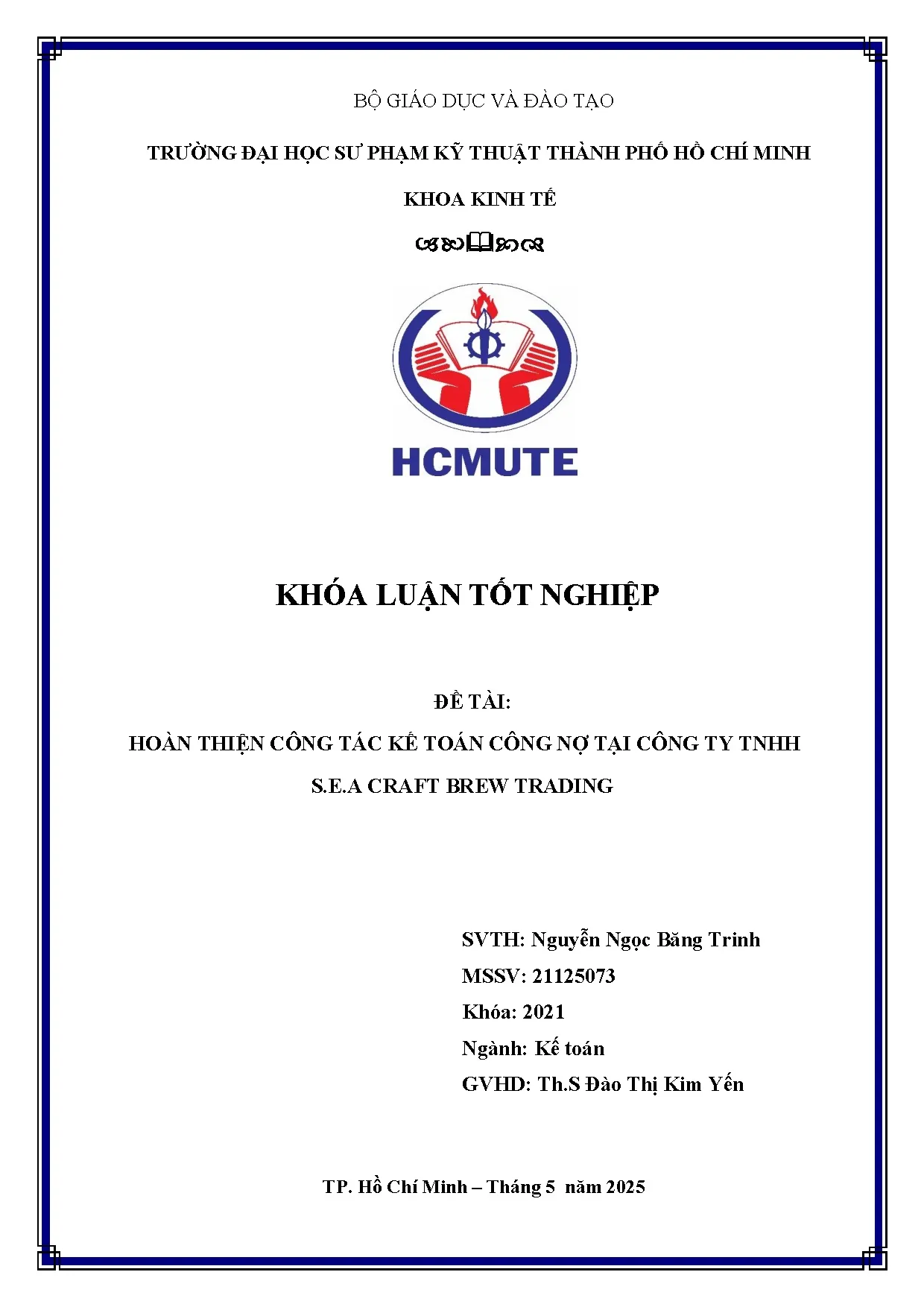 Đồ án tốt nghiệp - Hoàn thiện công tác kế toán công nợ tại Công ty TNHH S.E.A Craft Brew Trading