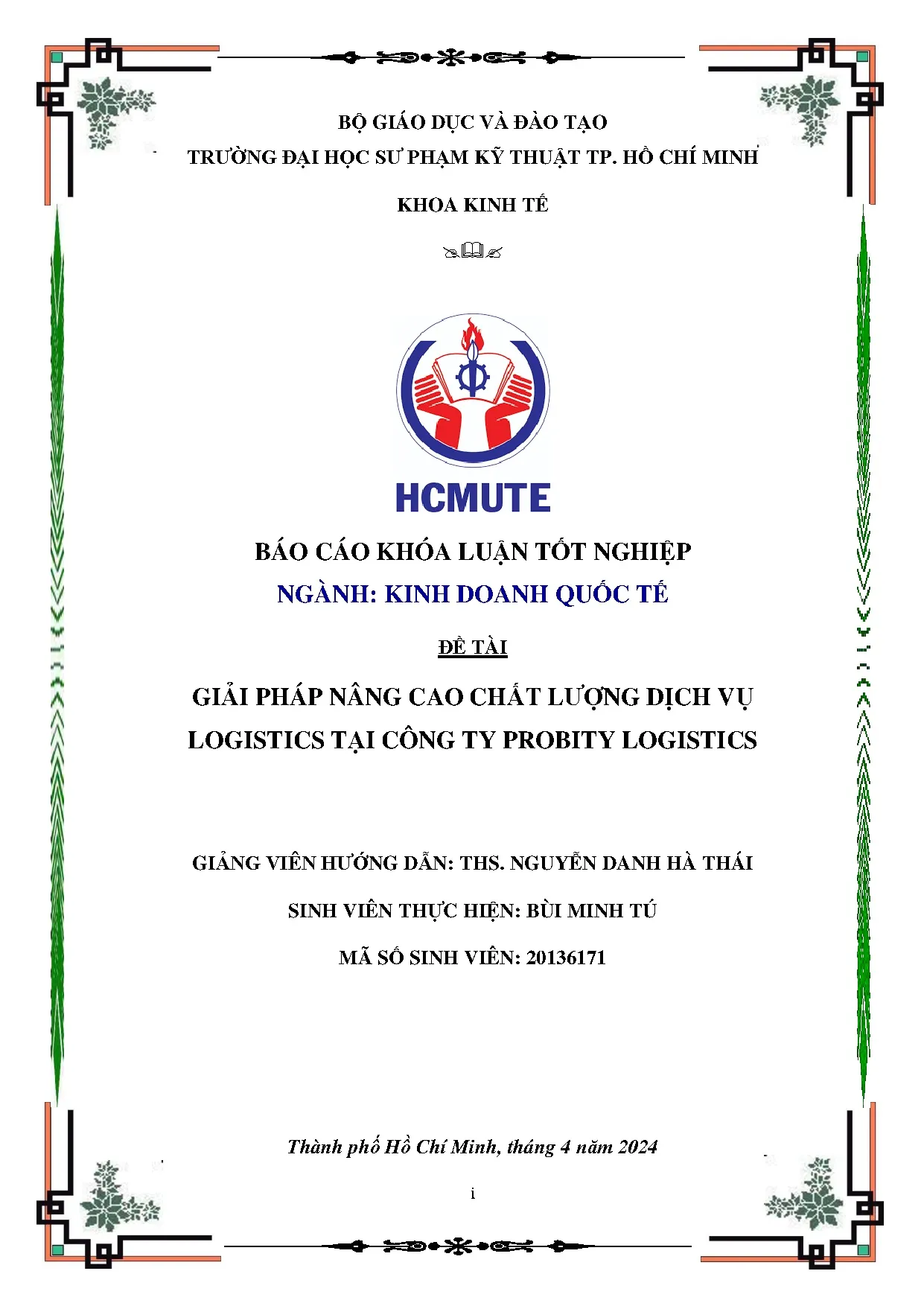 Đồ án tốt nghiệp - Giải pháp nâng cao chất lượng dịch vụ logistics tại Công ty Probity logistic