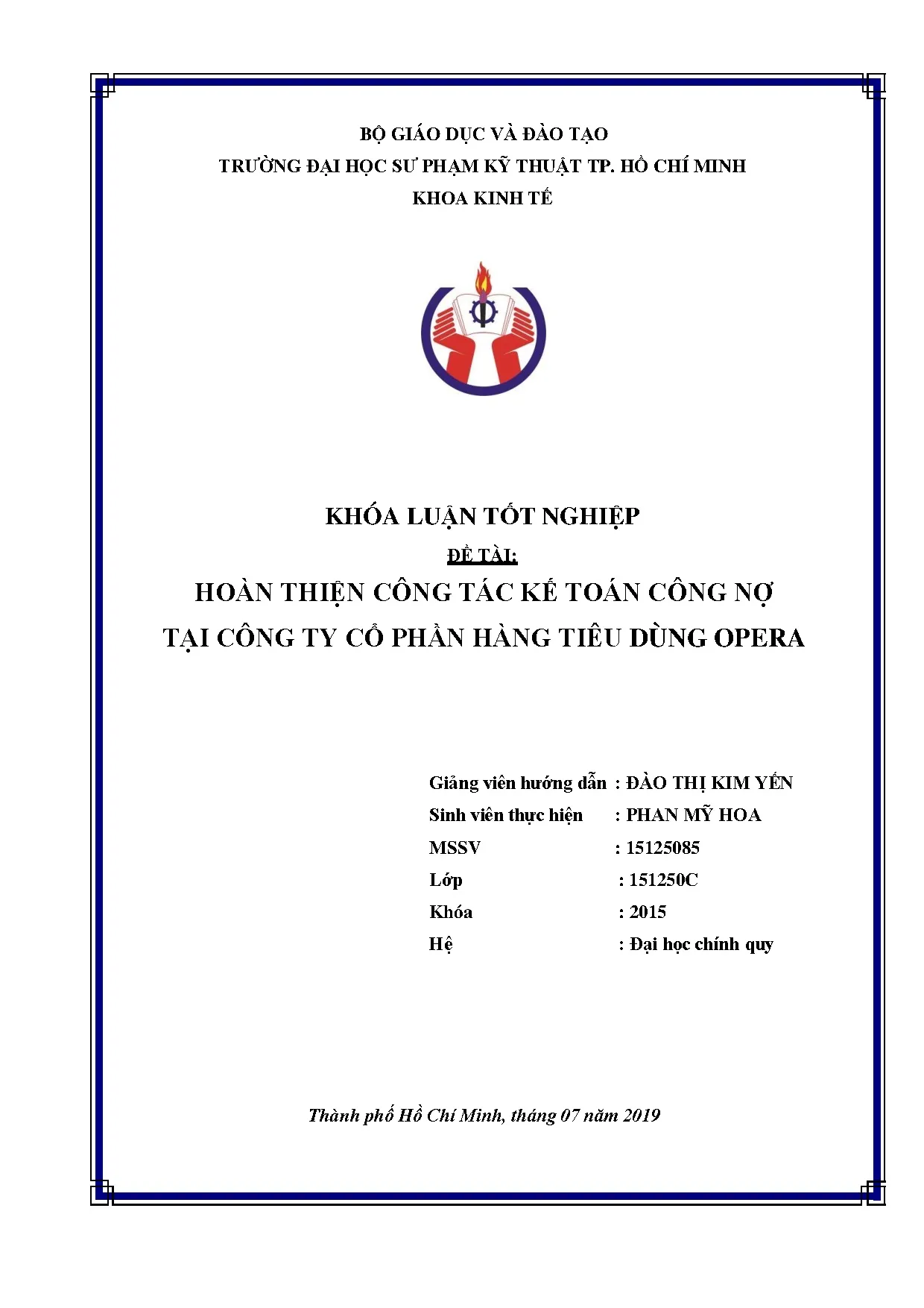 Đồ án tốt nghiệp - Hoàn thiện công tác kế toán công nợ tại công ty cổ phần hàng tiêu dùng Opera
