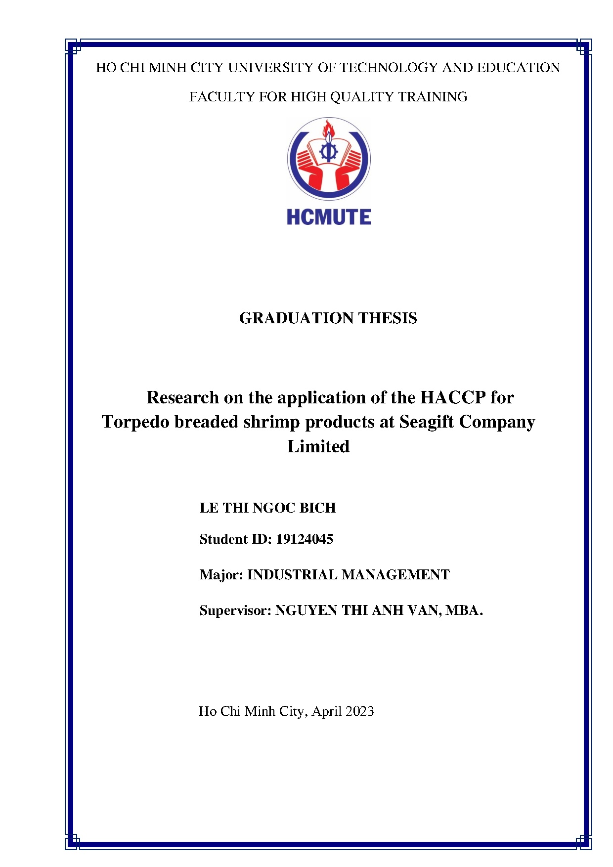 Đồ án tốt nghiệp - Research on the application of the HACCP for Torpedo breaded shrimp products ASCL
