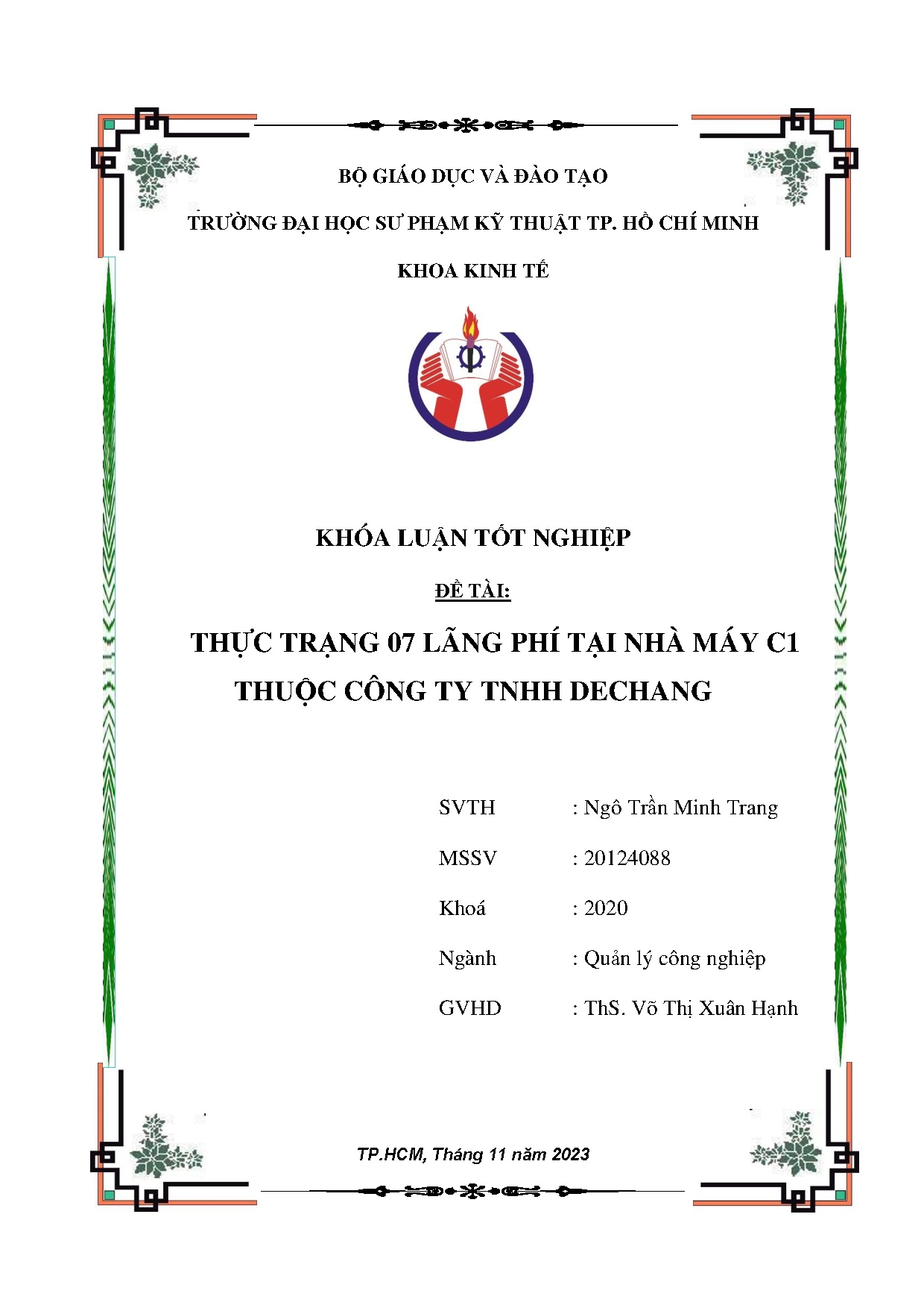 Đồ án tốt nghiệp - Thực trạng 07 lãng phí tại nhà máy C1 thuộc công ty TNHH Dechang