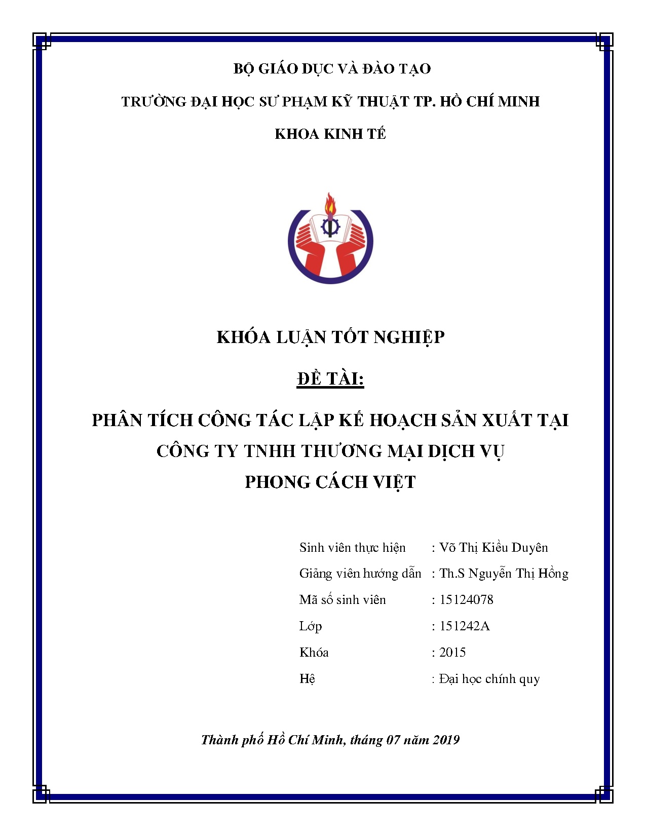 Đồ án tốt nghiệp - Phân tích công tác lập kế hoạch sản xuất tại công ty TNHH thương mại dịch vụ PCV