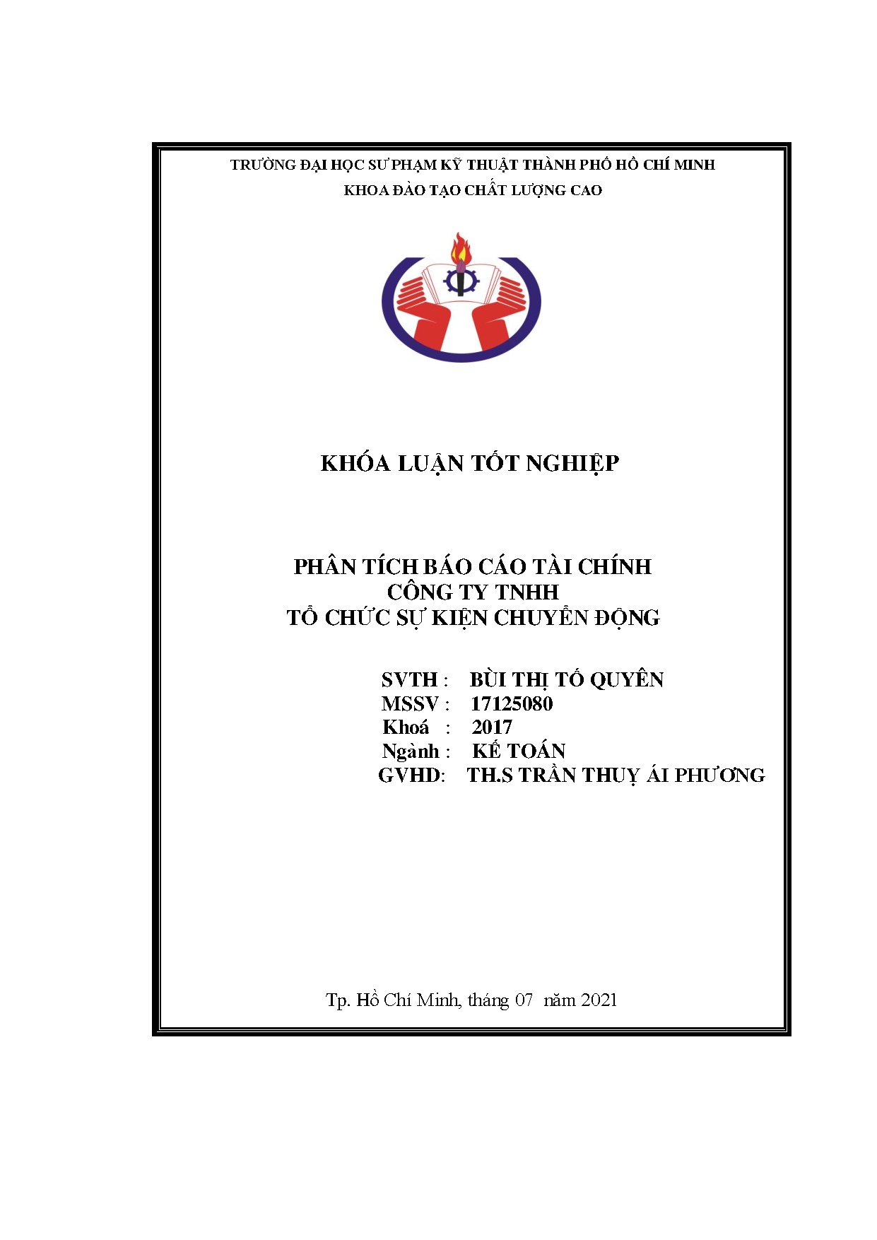 Đồ án tốt nghiệp - Phân tích báo cáo tài chính Công ty TNHH Tổ chức sự kiện chuyển động