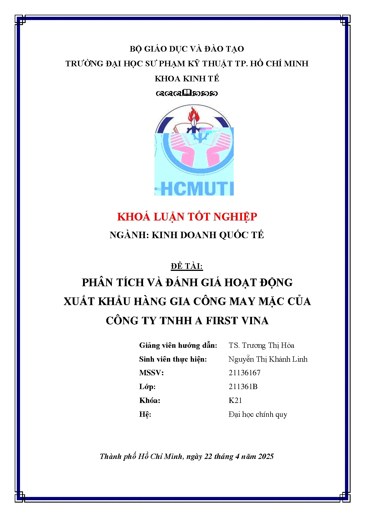 Đồ án tốt nghiệp - Phân tích và đánh giá hoạt động xuất khẩu hàng gia công may mặc của Công ty TAFV
