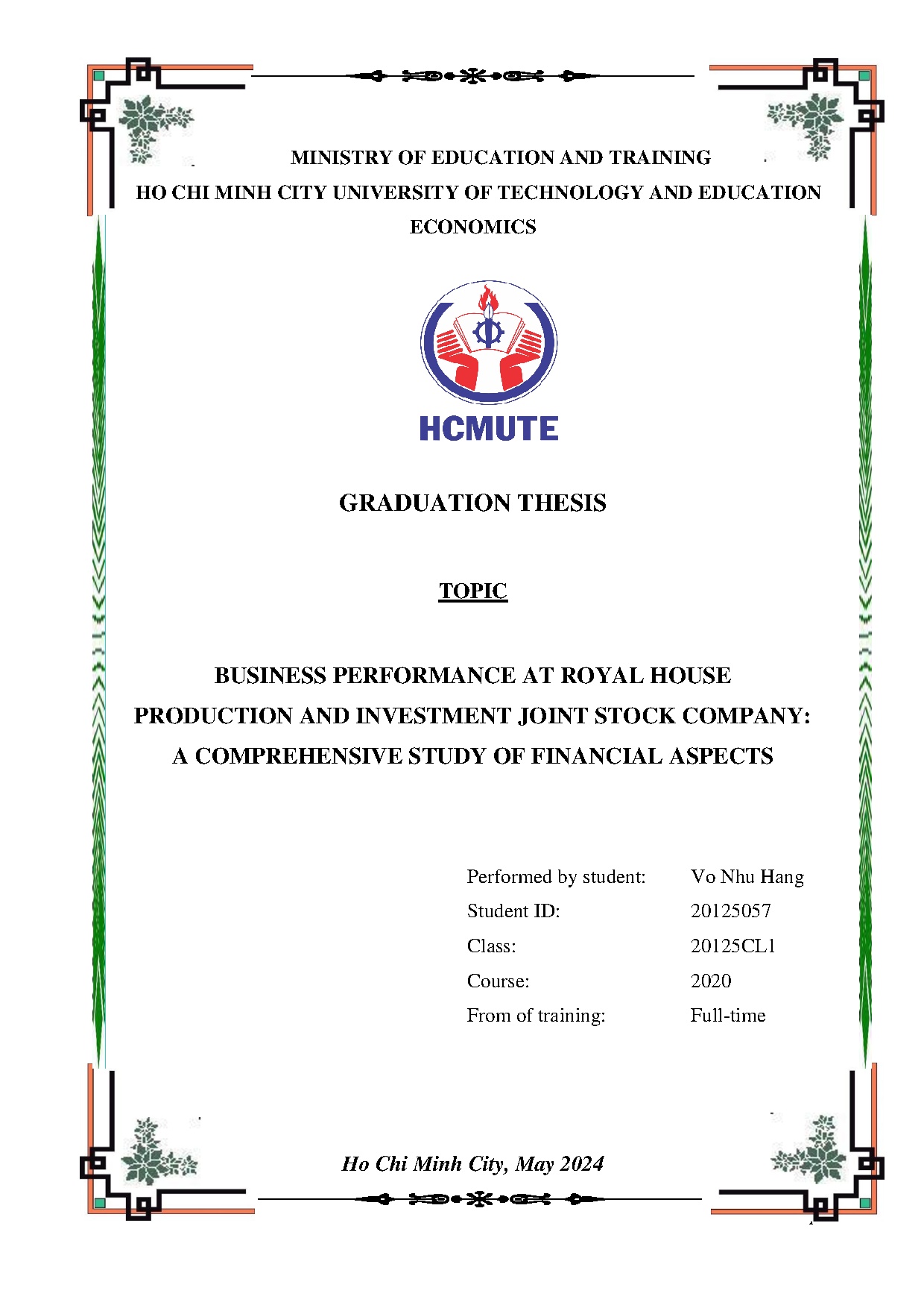 Đồ án tốt nghiệp - Business performance at royal house production and investment joint SC a CSOFA