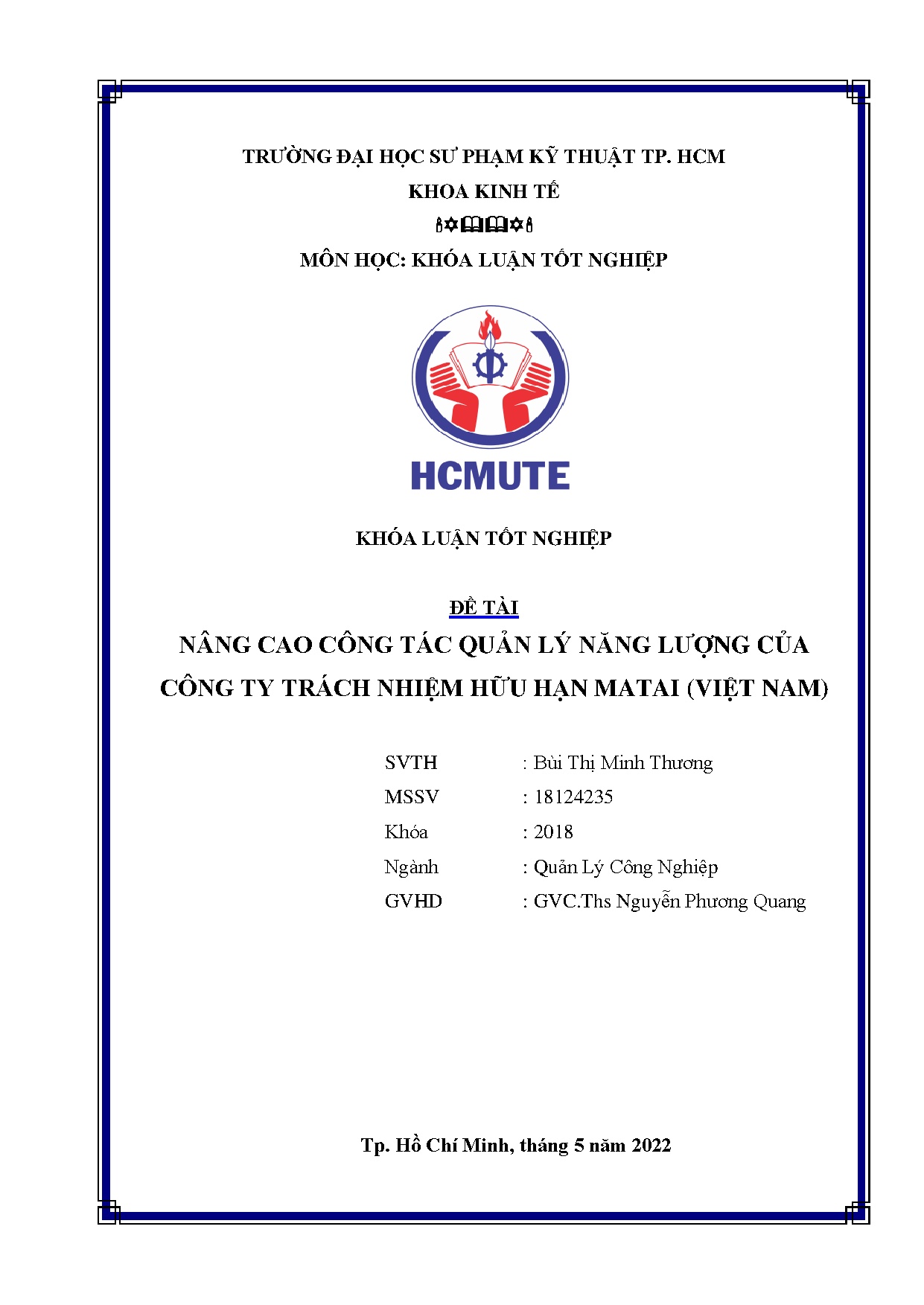 Đồ án tốt nghiệp - Nâng cao công tác quản lý năng lượng của công ty trách nhiệm hữu hạn matai ( N