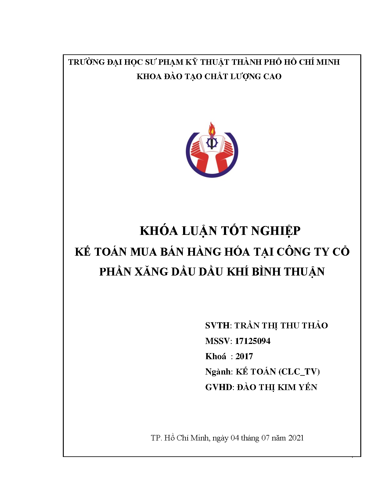 Đồ án tốt nghiệp - Kế toán mua bán hàng hóa tại Công ty Cổ phần Xăng dầu dầu khí Bình Thuận