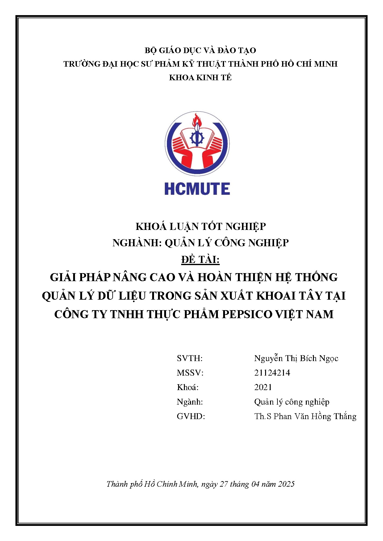Đồ án tốt nghiệp - Giải pháp nâng cao và hoàn thiện hệ thống quản lý dữ liệu trong sản XKTTCTTTPPVN