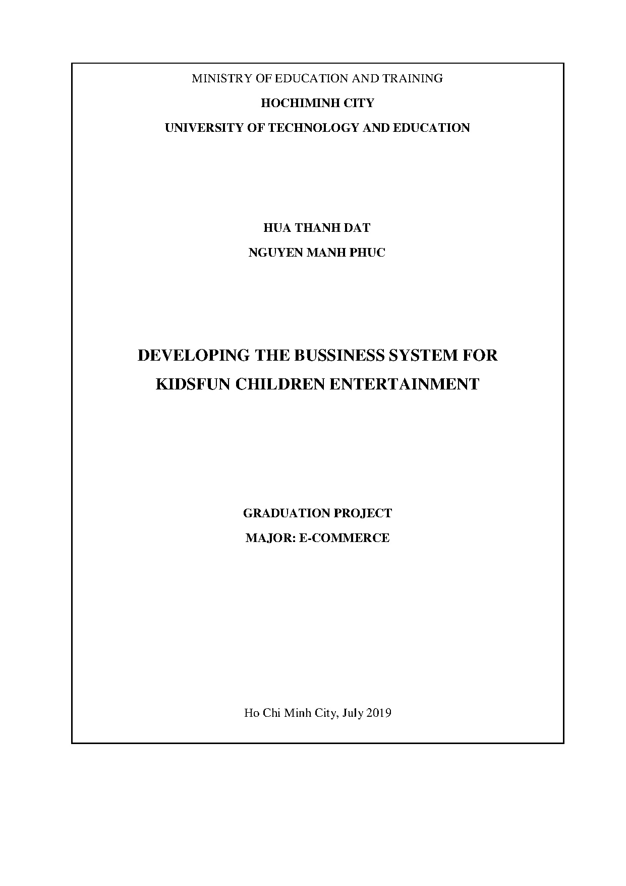 Đồ án tốt nghiệp - Phát triển hệ thống kinh doanh cho khu vui chơi giải trí trẻ em KidsFun